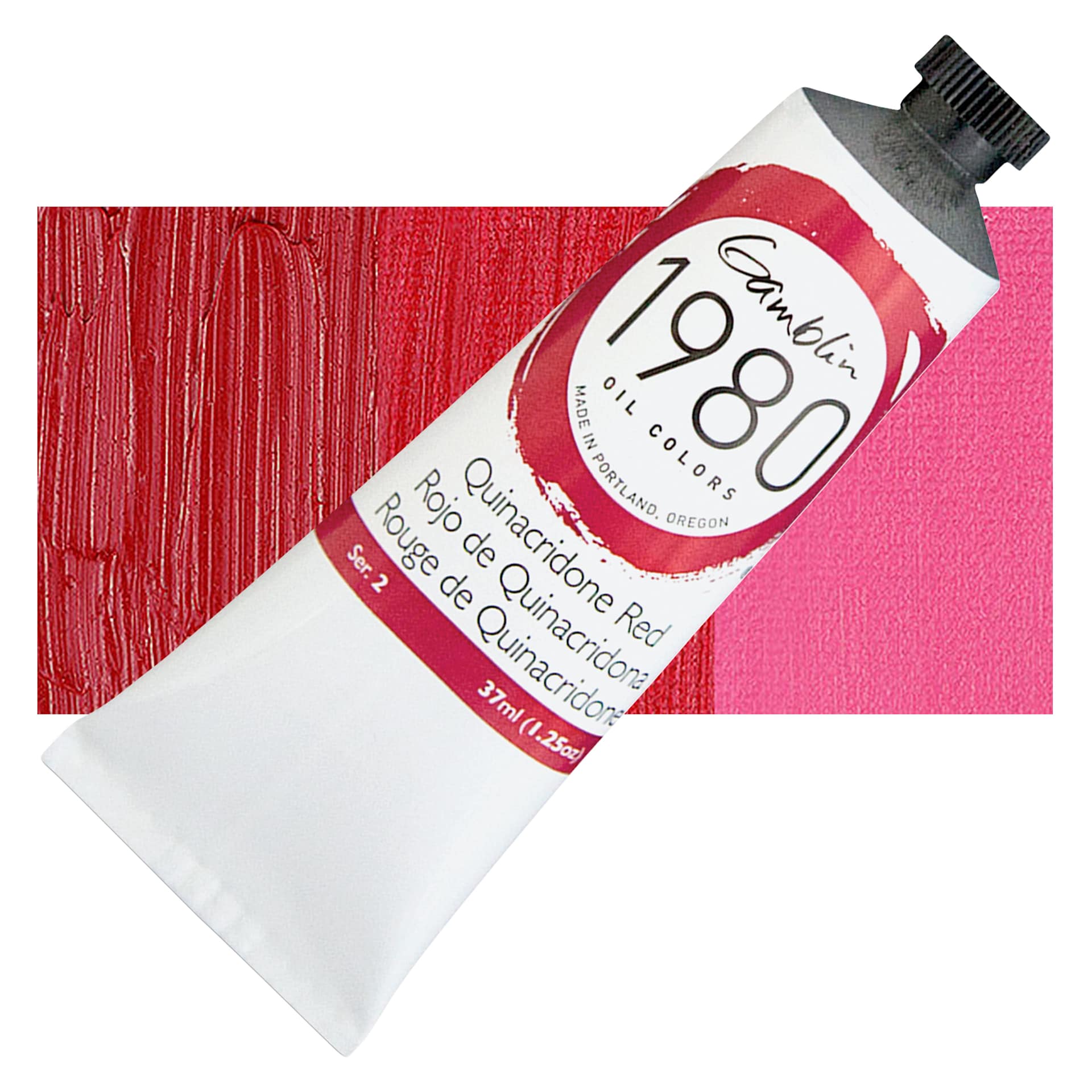 Gamblin 1980 Oil Paint - Quinacridone Red, 37 ml tube and swatch