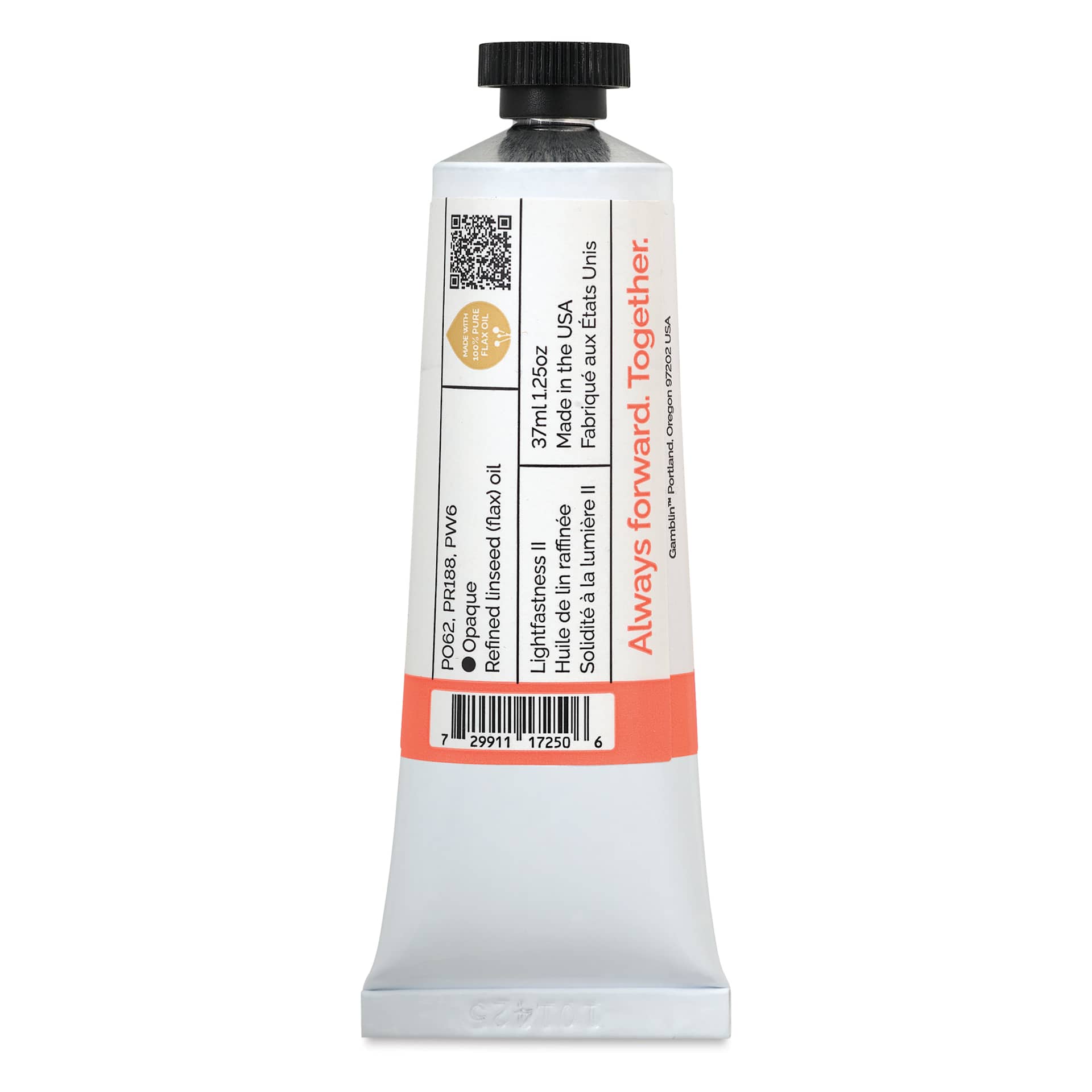 Back of Gamblin 1980 Oils - Coral, 37 ml tube