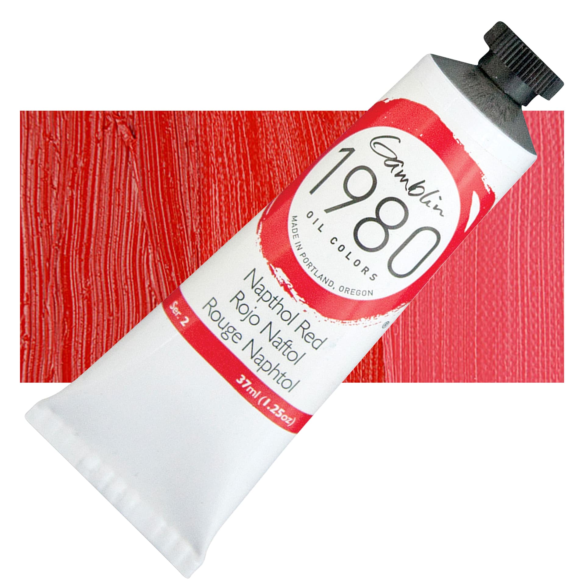 Gamblin 1980 Oil Paint - Naphthol Red, 37 ml tube and swatch