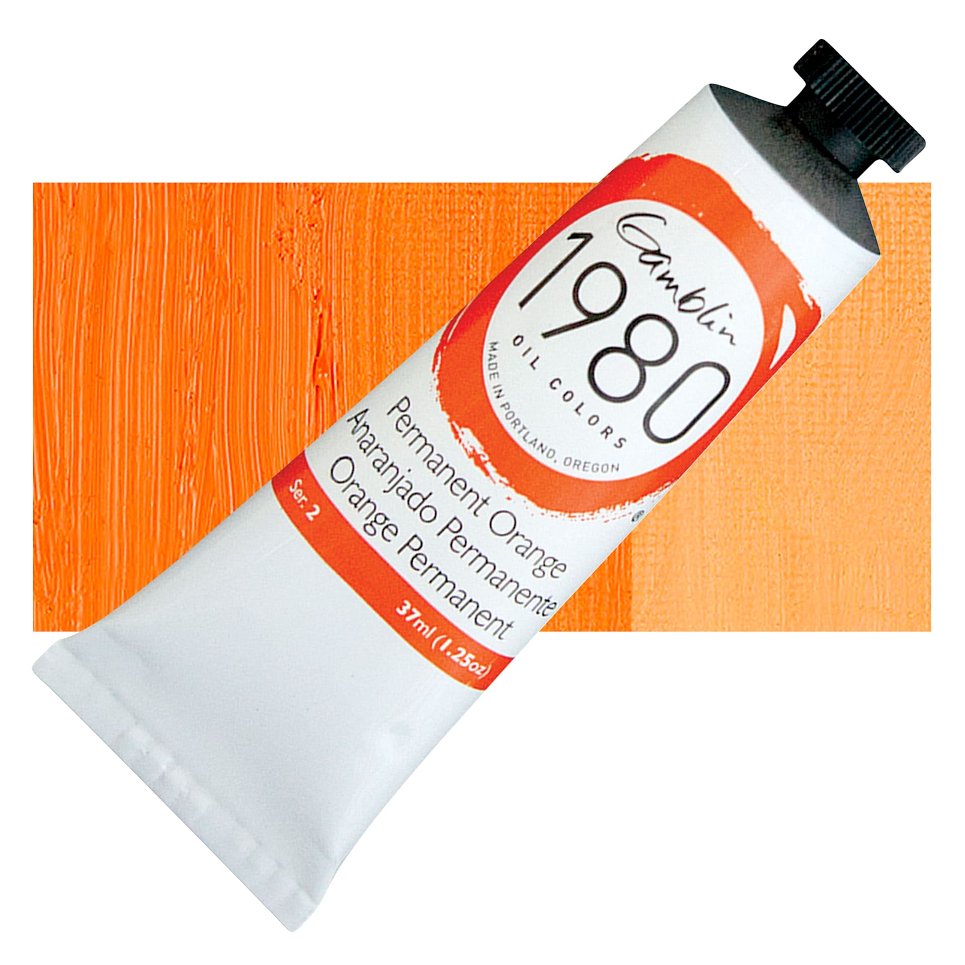 Gamblin 1980 Oil Paint - Permanent Orange, 37 ml tube and swatch