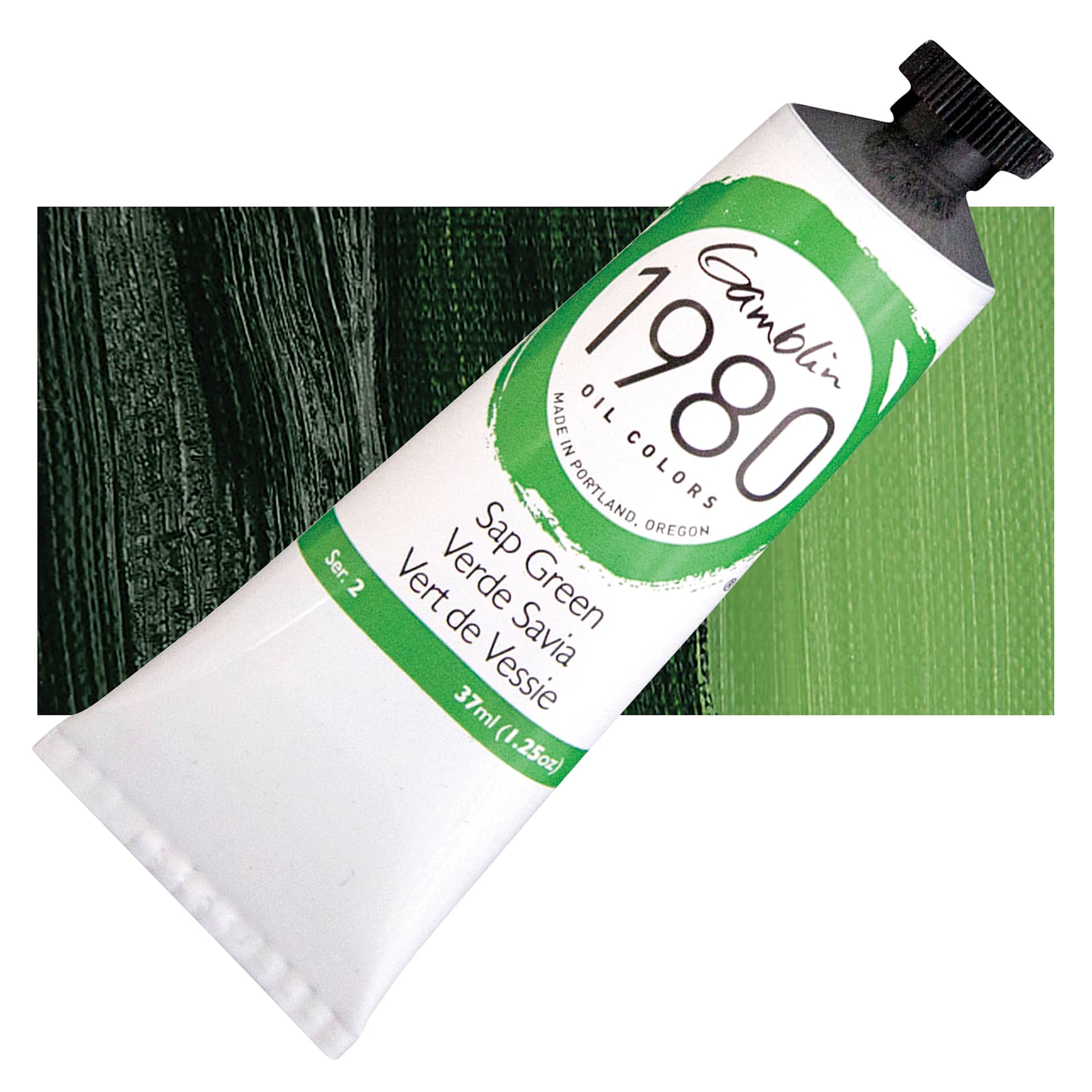 Gamblin 1980 Oil Paint - Sap Green, 37 ml tube and swatch