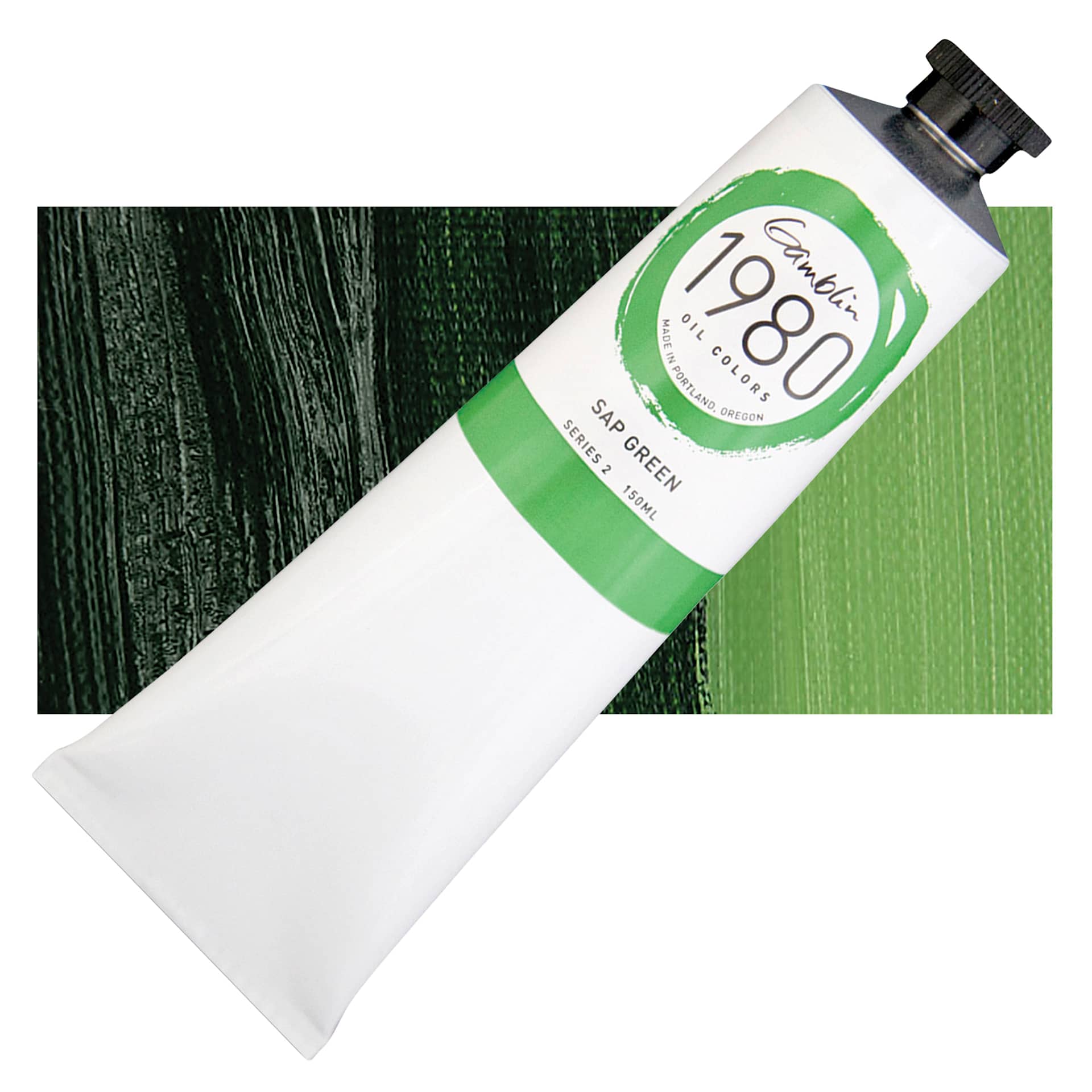 Gamblin 1980 Oil Paint - Sap Green, 150 ml tube and swatch