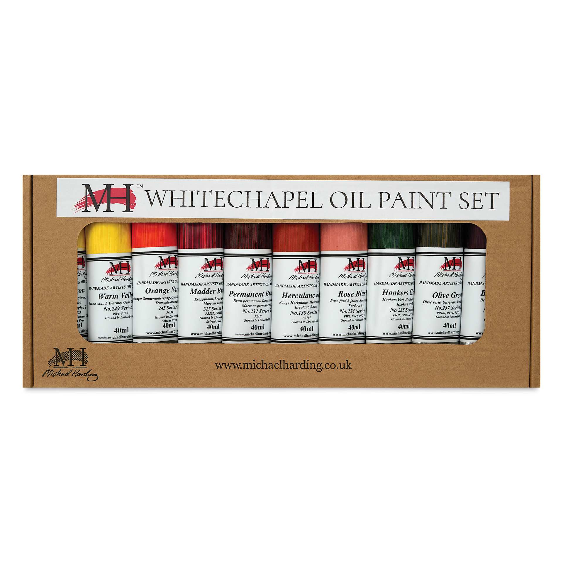 Michael Harding Artists Oil Color - Set of 10, Whitechapel Colors, 40 ml Tubes in packaging