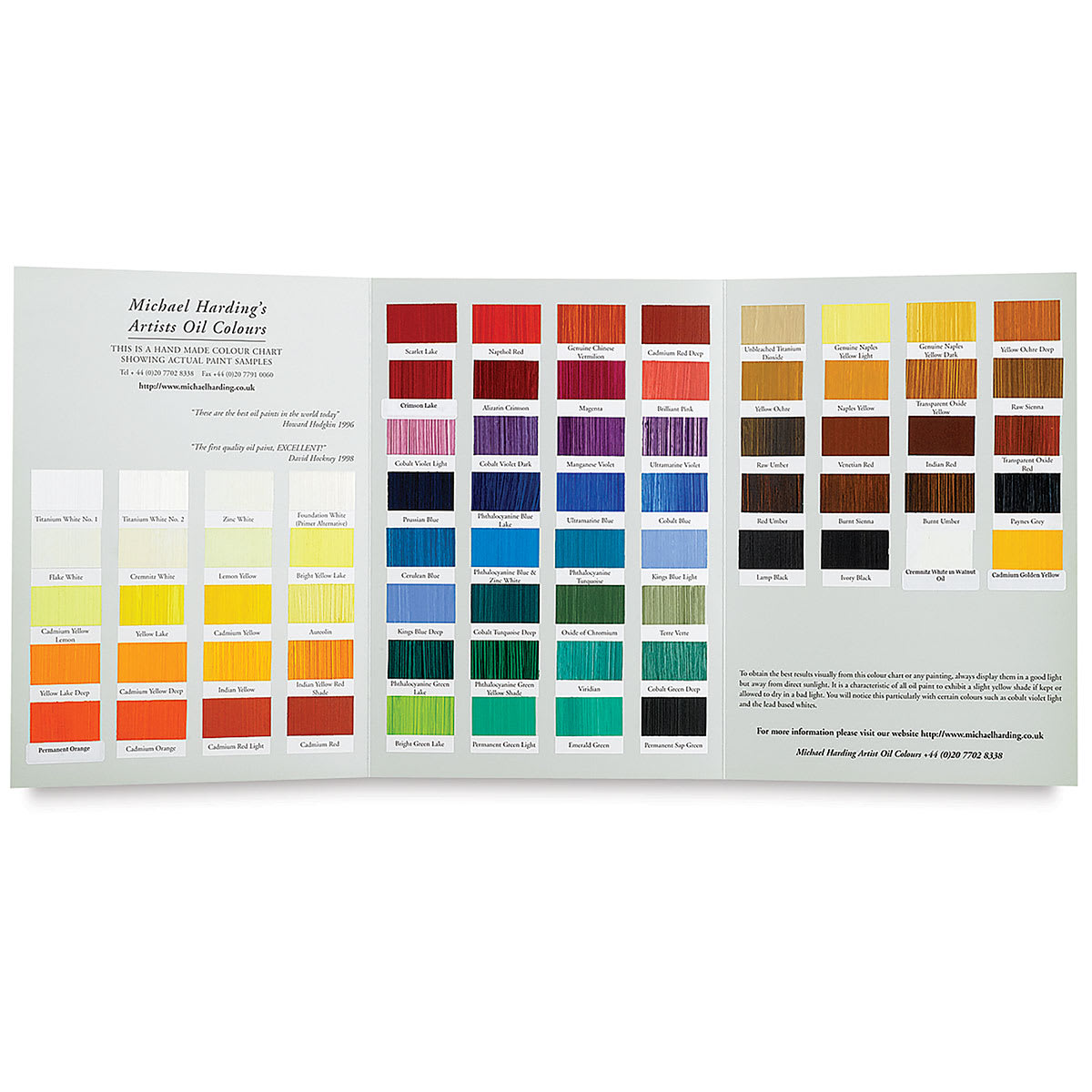 Michael Harding Artists Oil Color - Handmade Color Chart open to show swatches Michael Harding Artists Oil Color - Handmade Color Chart open to show swatches