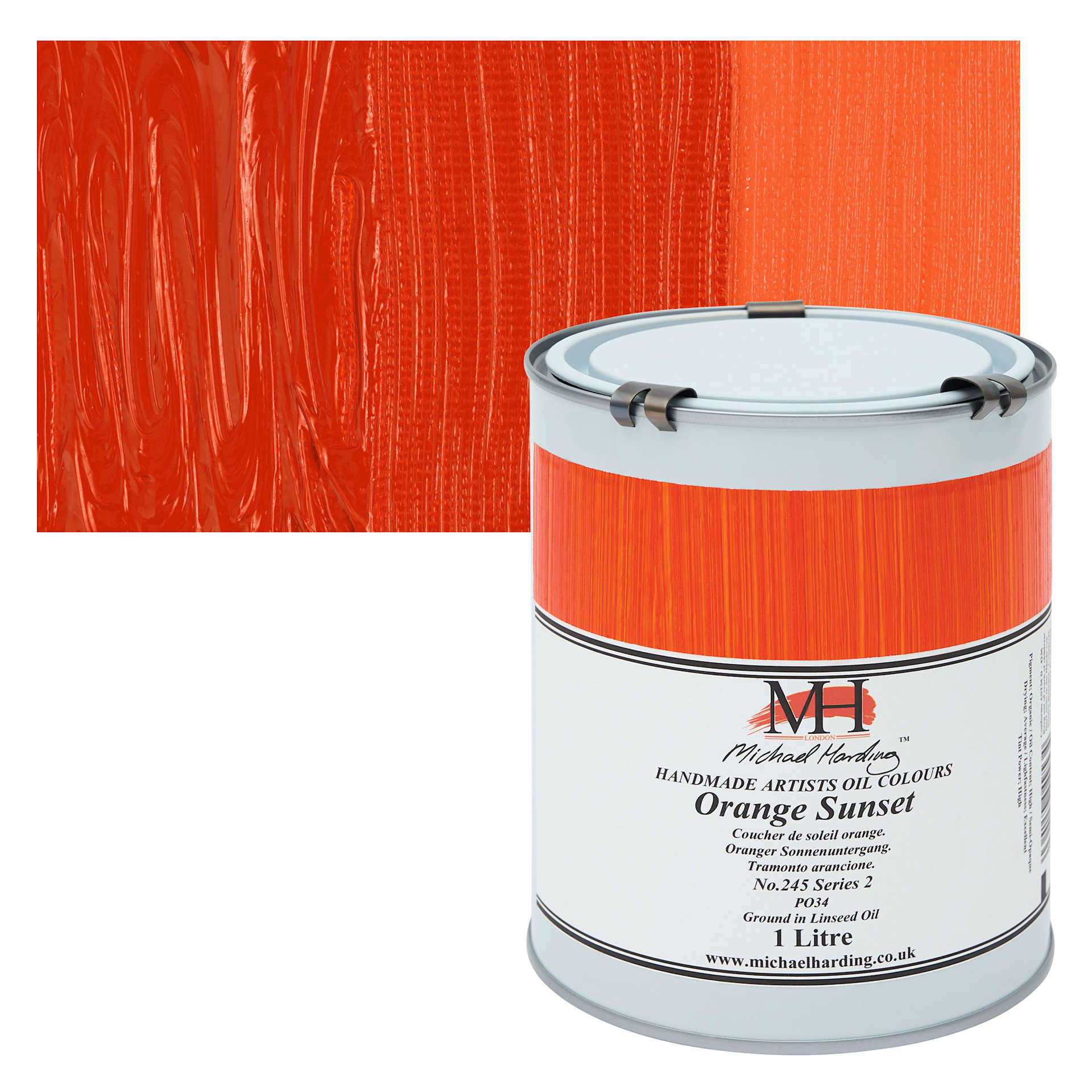 Michael Harding Artists Oil Color - Orange Sunset, 1 Liter can and seatch