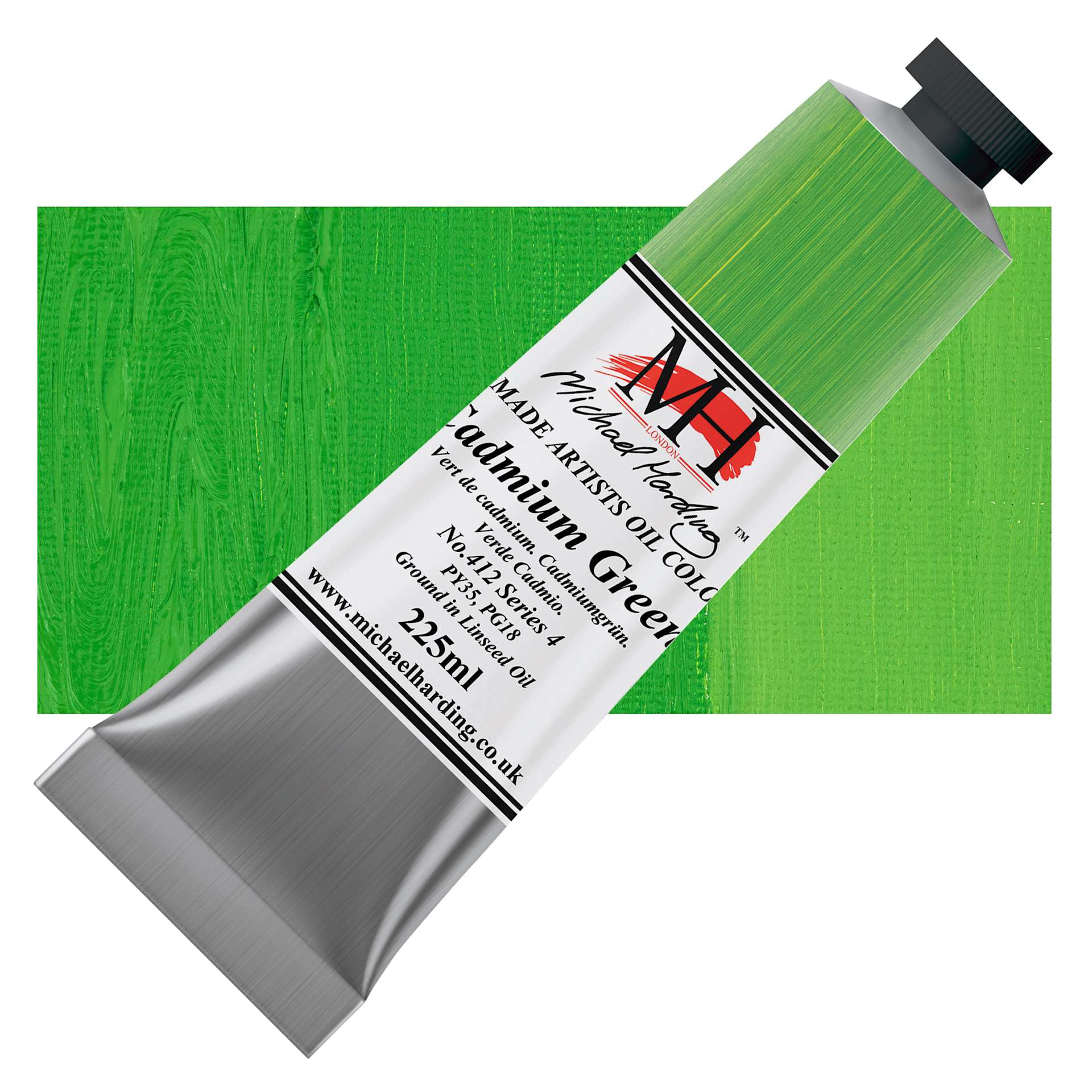 Michael Harding Artists Oil Color - Cadmium Green, 225 ml tube and swatch