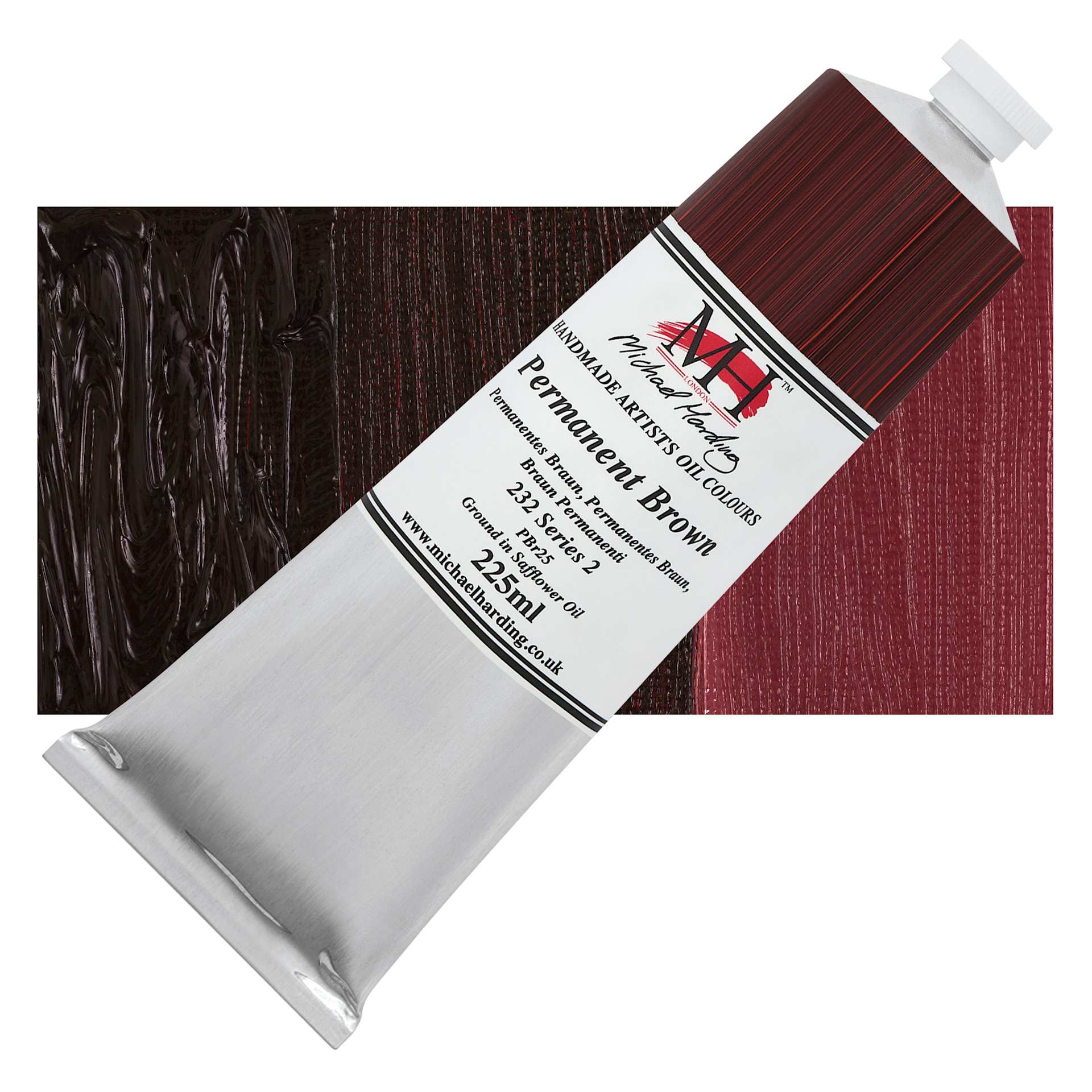 Michael Harding Artists Oil Color - Permanent Brown, 225 ml tube and swatch