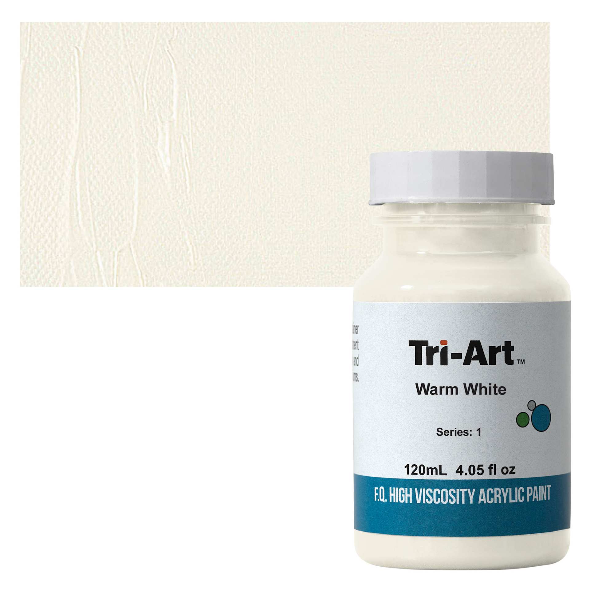 Tri-Art High Viscosity Artist Acrylic - Warm White, 120 ml jar and swatch