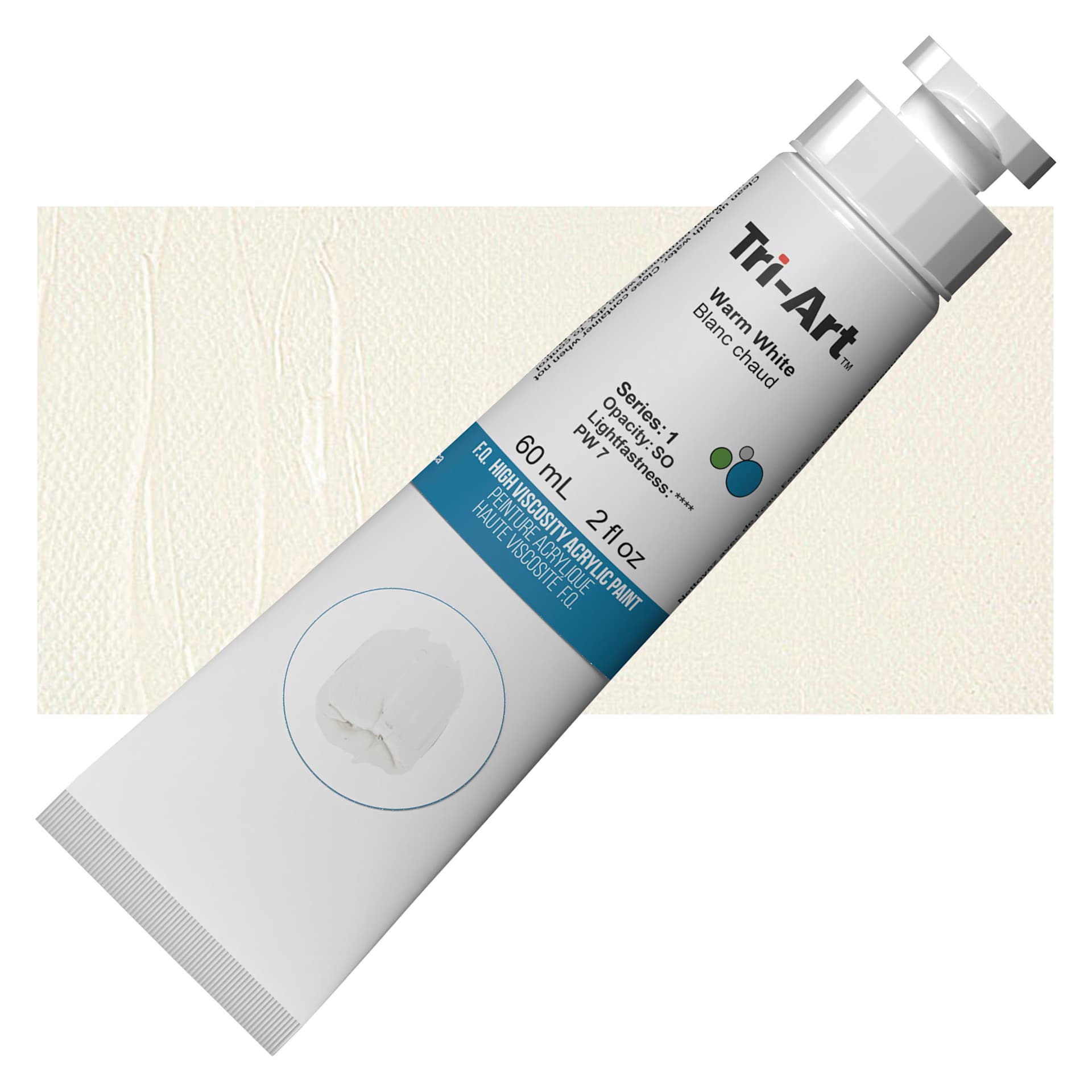 Tri-Art High Viscosity Artist Acrylic - Warm White, 60 ml tube and swatch