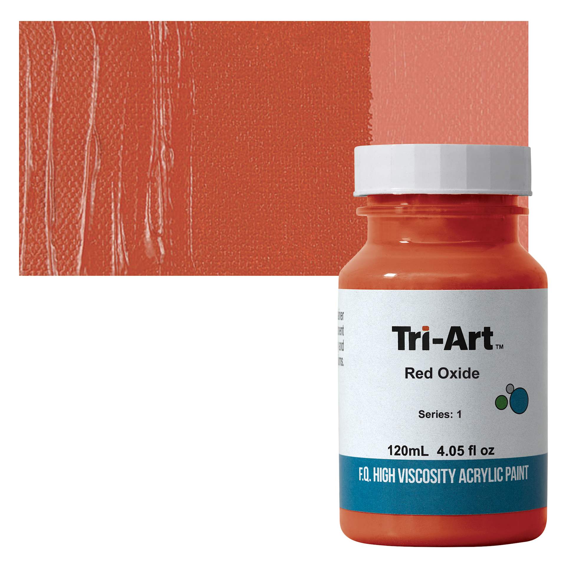 Tri-Art High Viscosity Artist Acrylic - Red Oxide, 120 ml jar and swatch