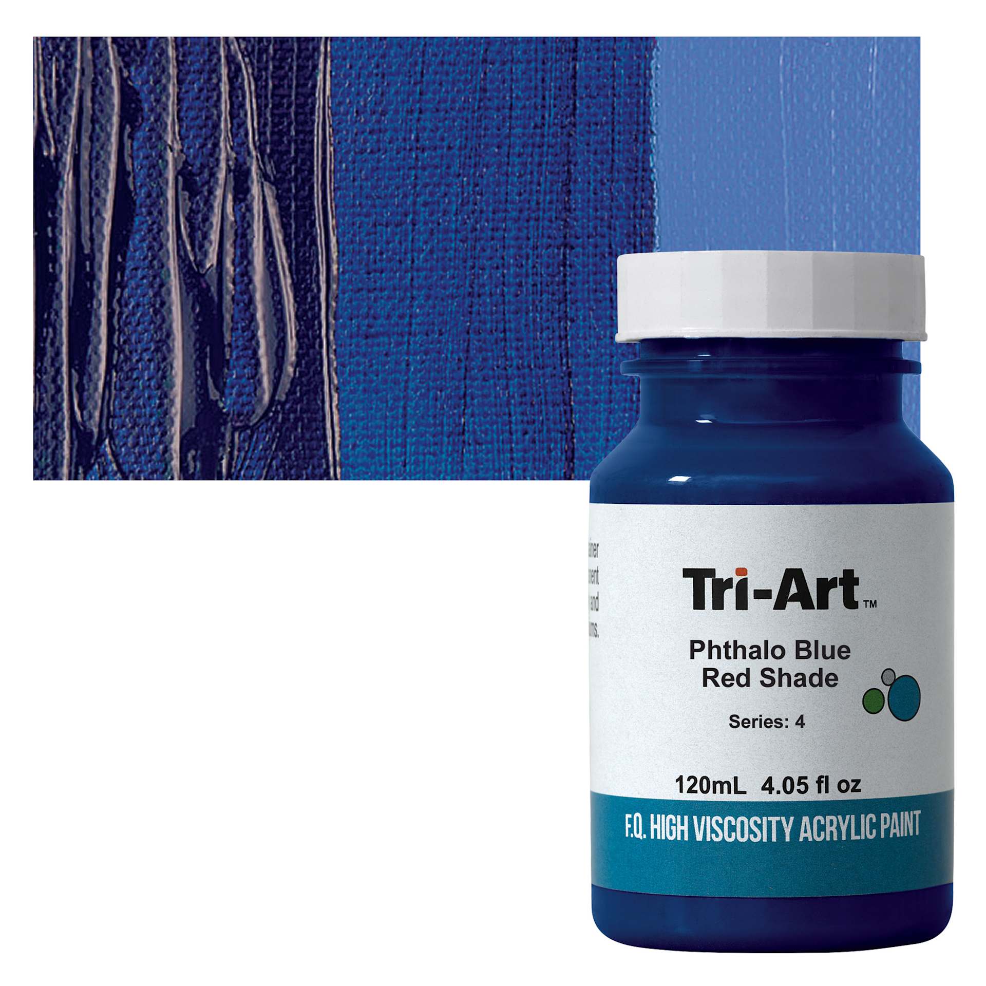 Tri-Art High Viscosity Artist Acrylic - Phthalo Blue Red Shade, 120 ml jar and swatch