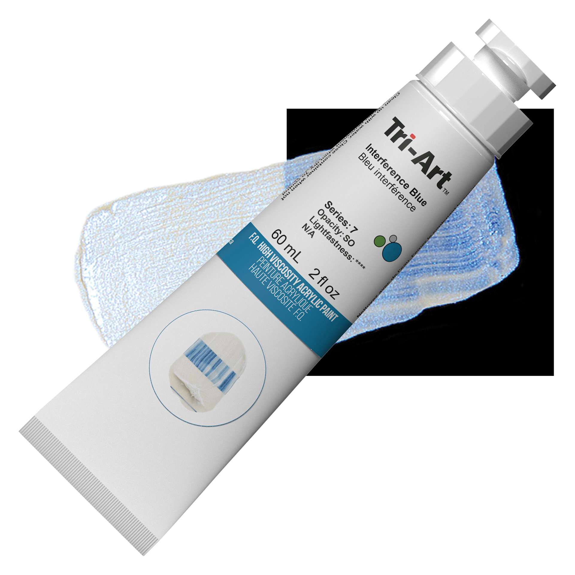 Tri-Art High Viscosity Artist Acrylic - Interference Blue, 60 ml tube and swatch