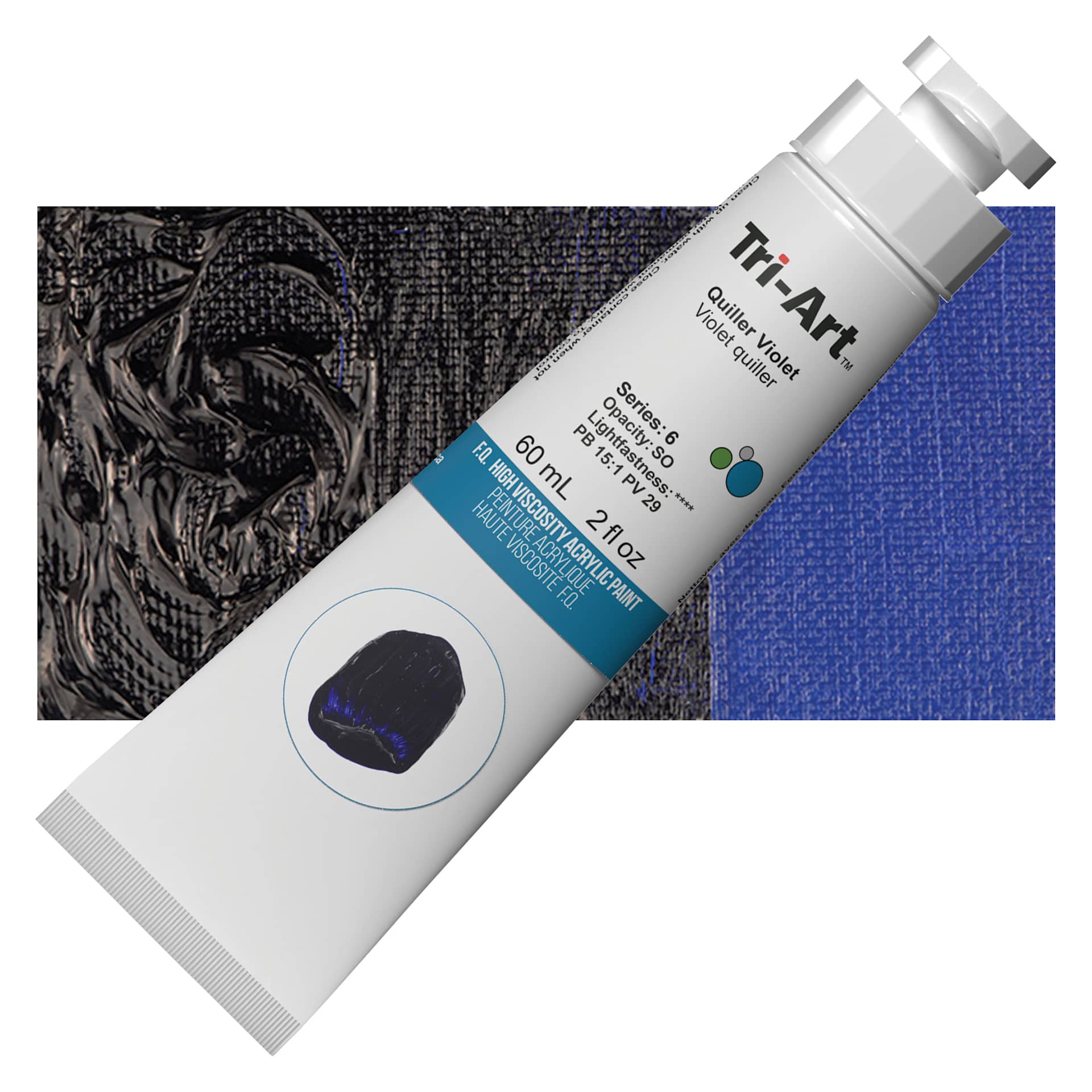 Tri-Art High Viscosity Artist Acrylic - Quiller Violet, 60 ml tube and swatch