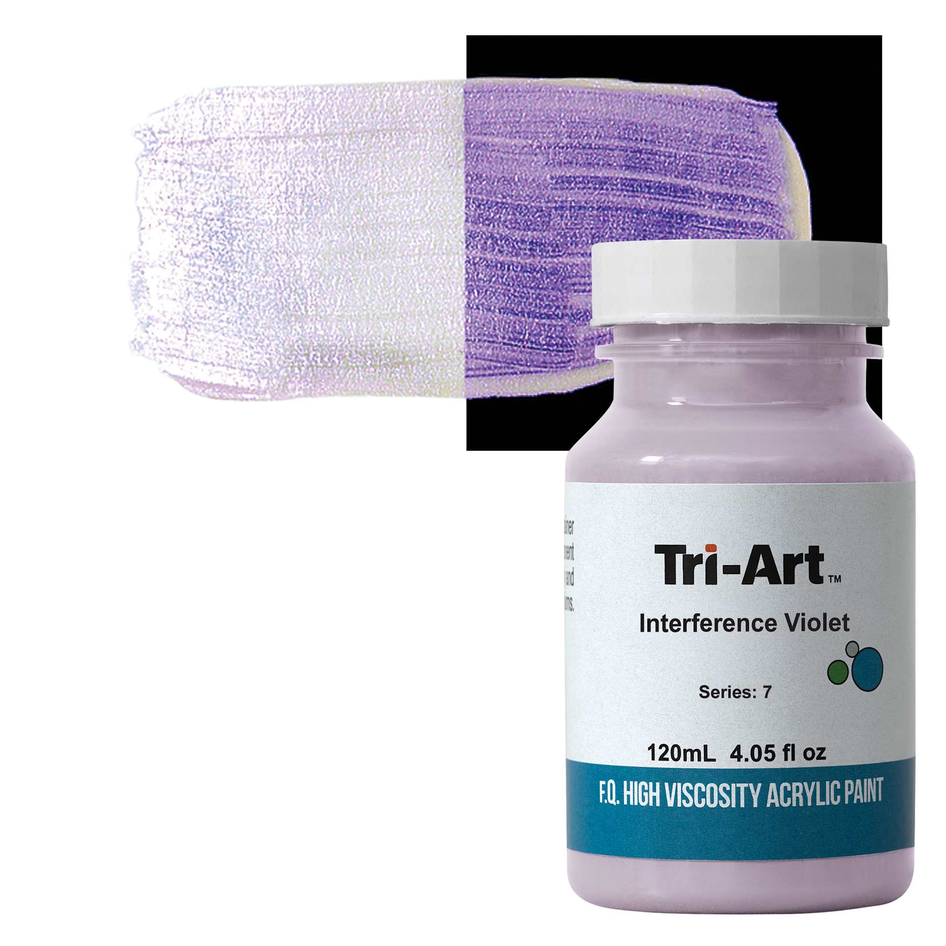 Tri-Art High Viscosity Artist Acrylic - Interference Violet, 120 ml jar and swatch