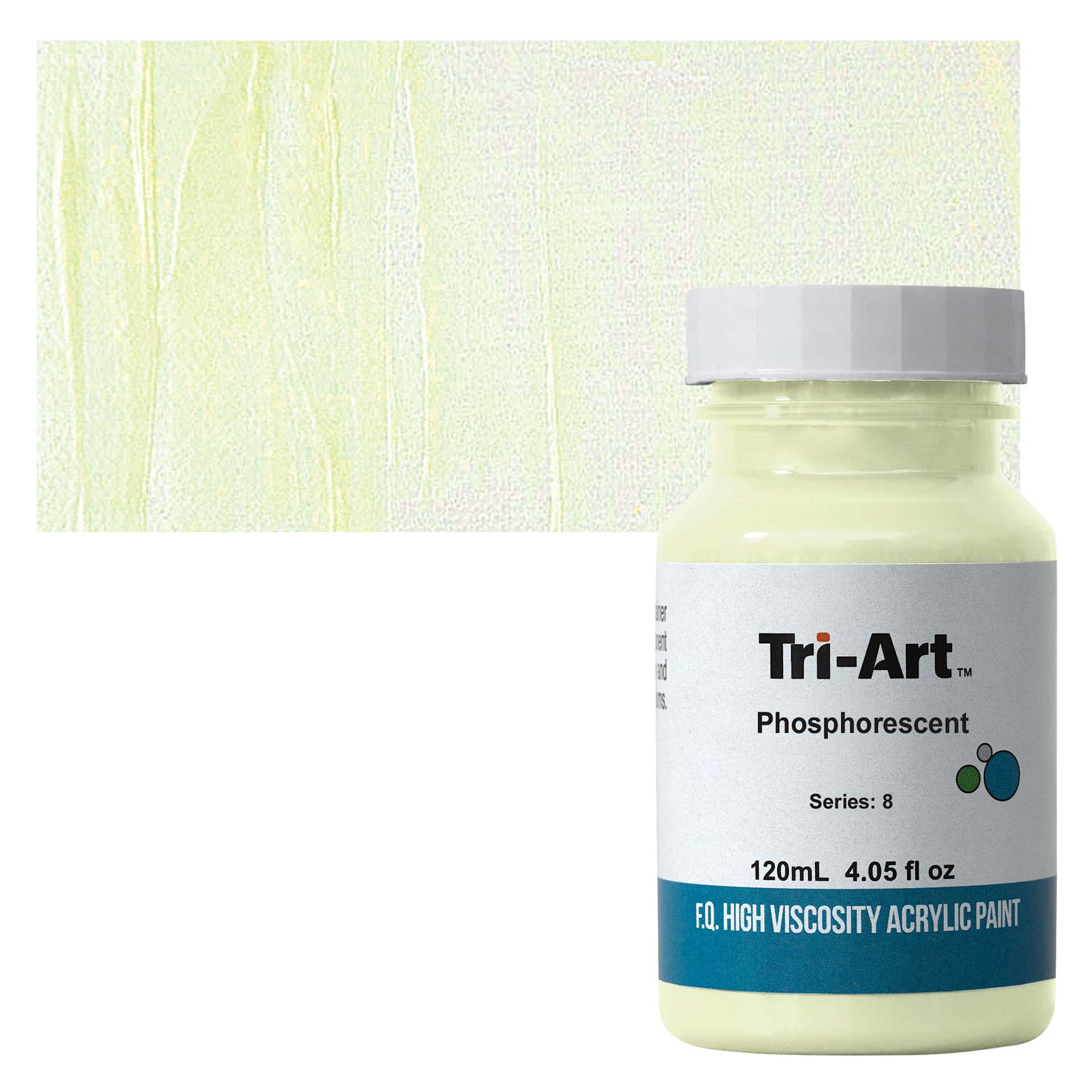 Tri-Art High Viscosity Artist Acrylic - Phosphorescent, 120 ml jar and swatch