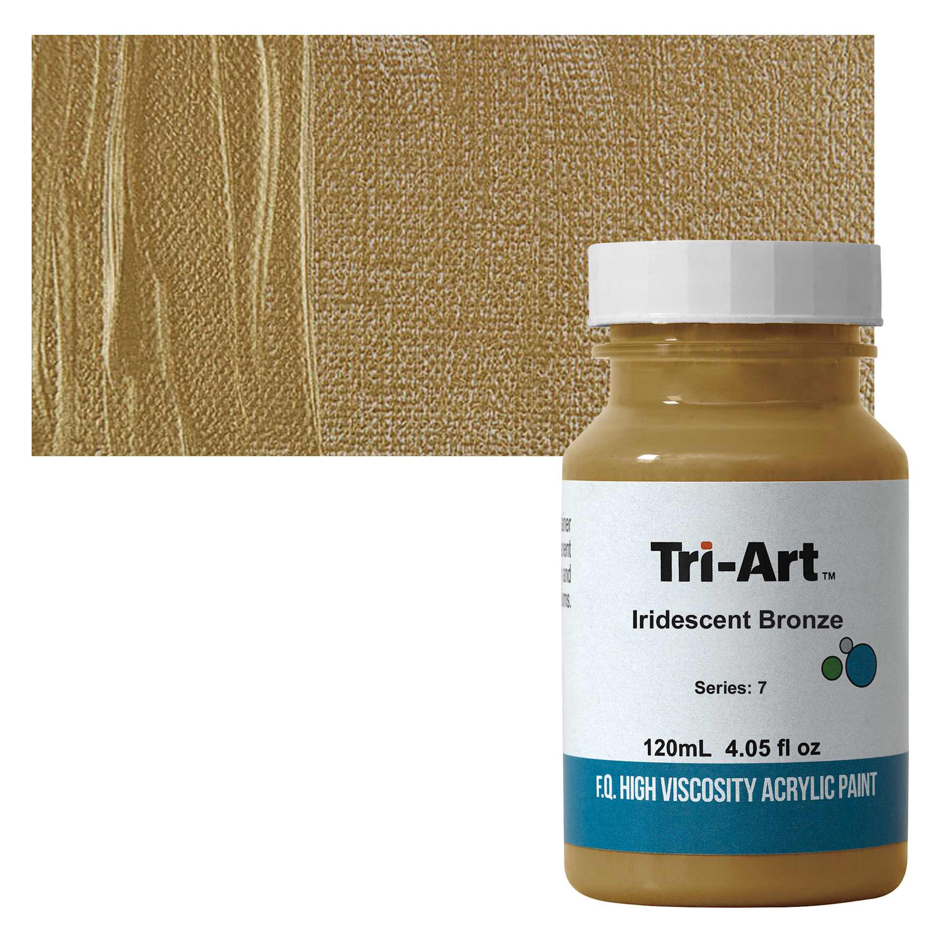 Tri-Art High Viscosity Artist Acrylic - Iridescent Bronze, 120 ml jar and swatch