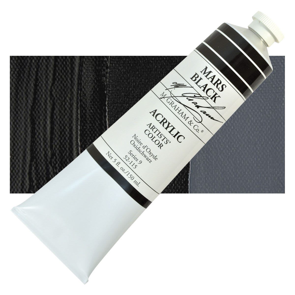 M. Graham Artists' Acrylic - Mars Black, 5 oz Tube and swatch