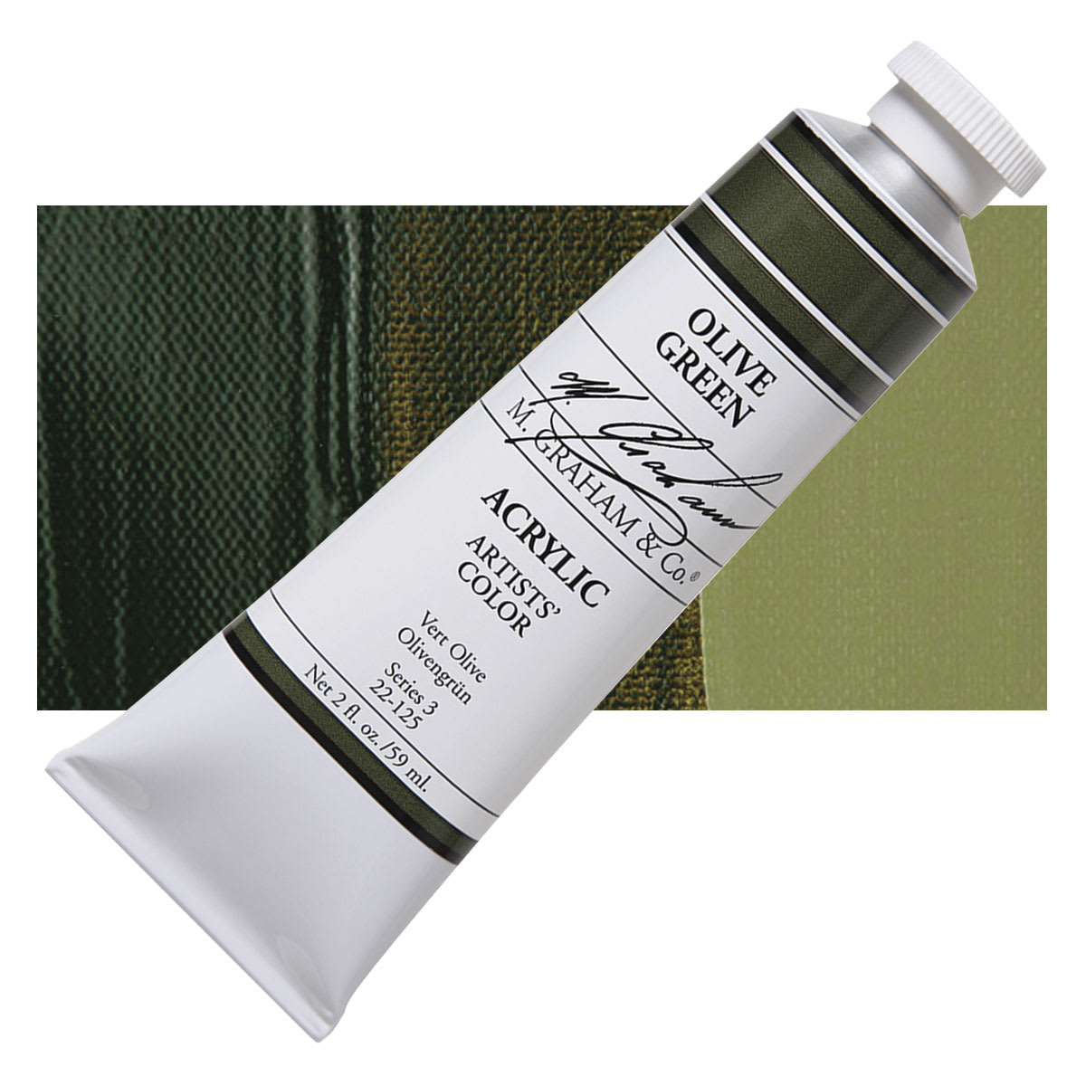 M. Graham Artists' Acrylic - Olive Green, 2 oz tube and swatch