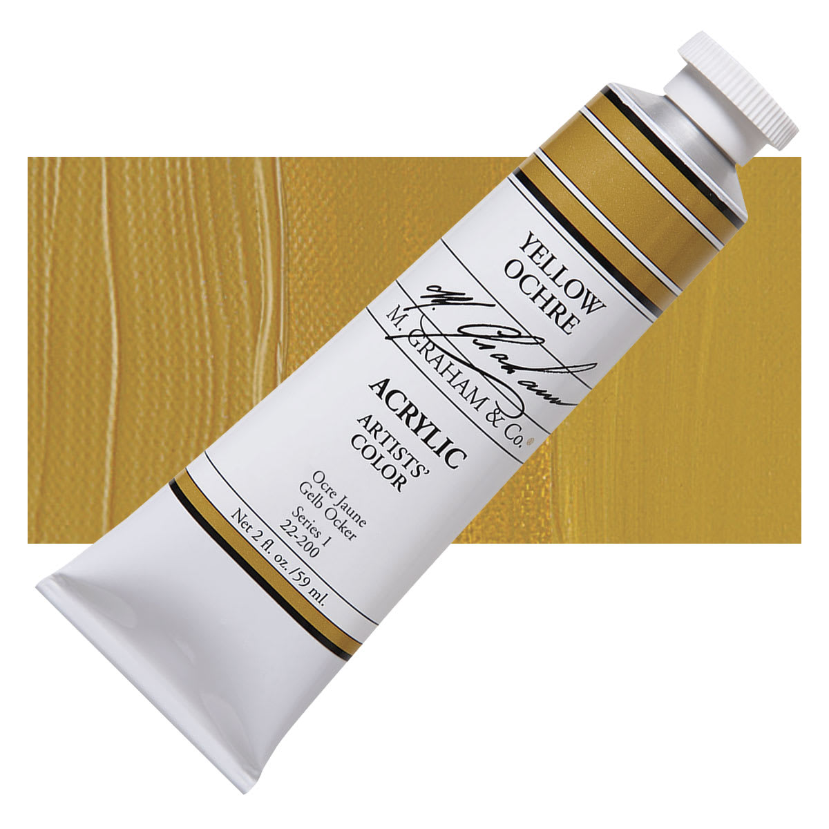 M. Graham Artists' Acrylic - Yellow Ochre, 2 oz tube and swatch