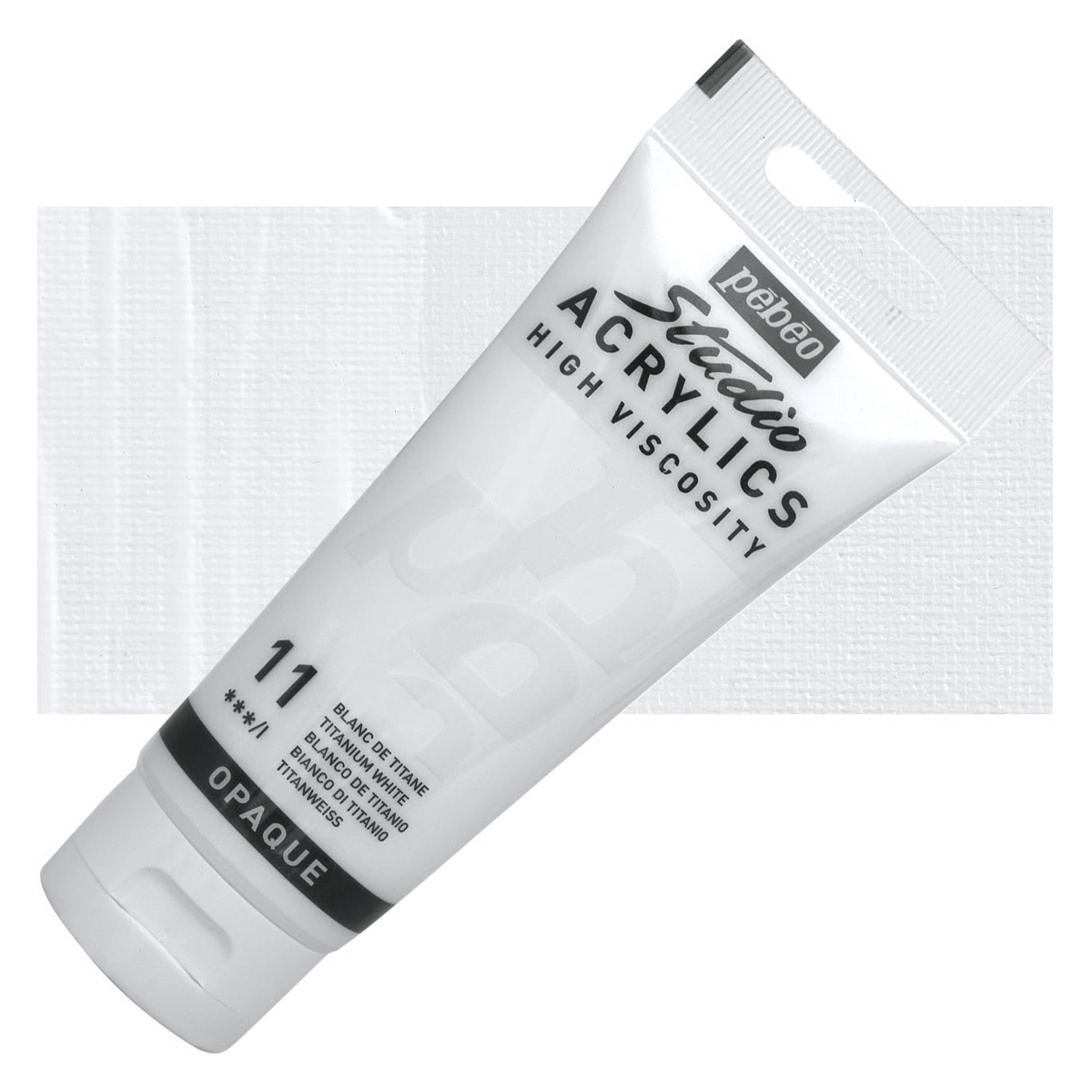 Pebeo High Viscosity Acrylic - Titanium White, 100 ml tube and swatch