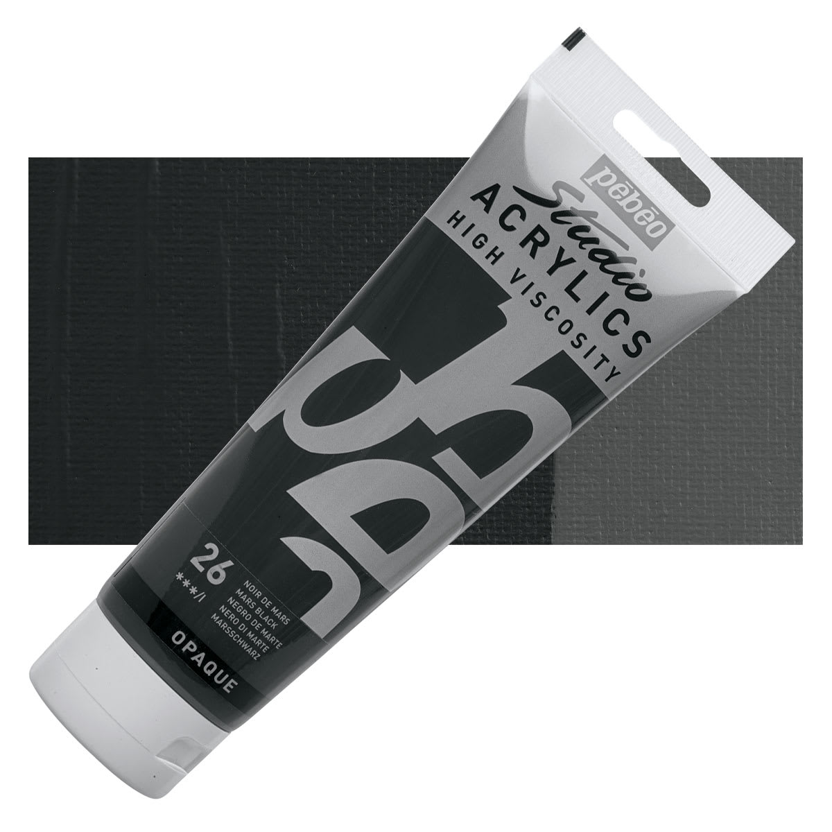 Pebeo High Viscosity Acrylic - Mars Black, 250 ml tube and swatch