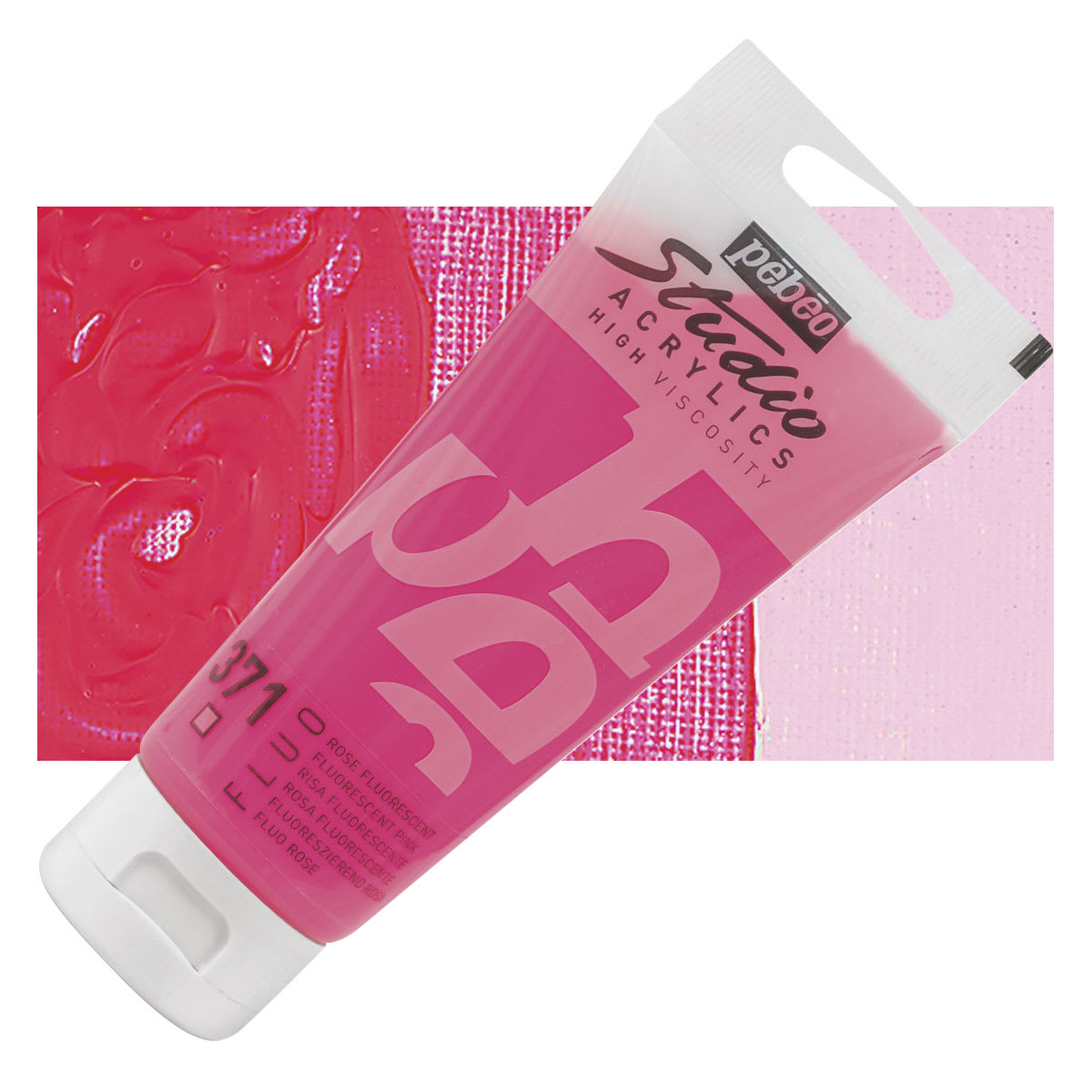 Pebeo High Viscosity Acrylic - Fluorescent Pink, 100 ml tube and swatch
