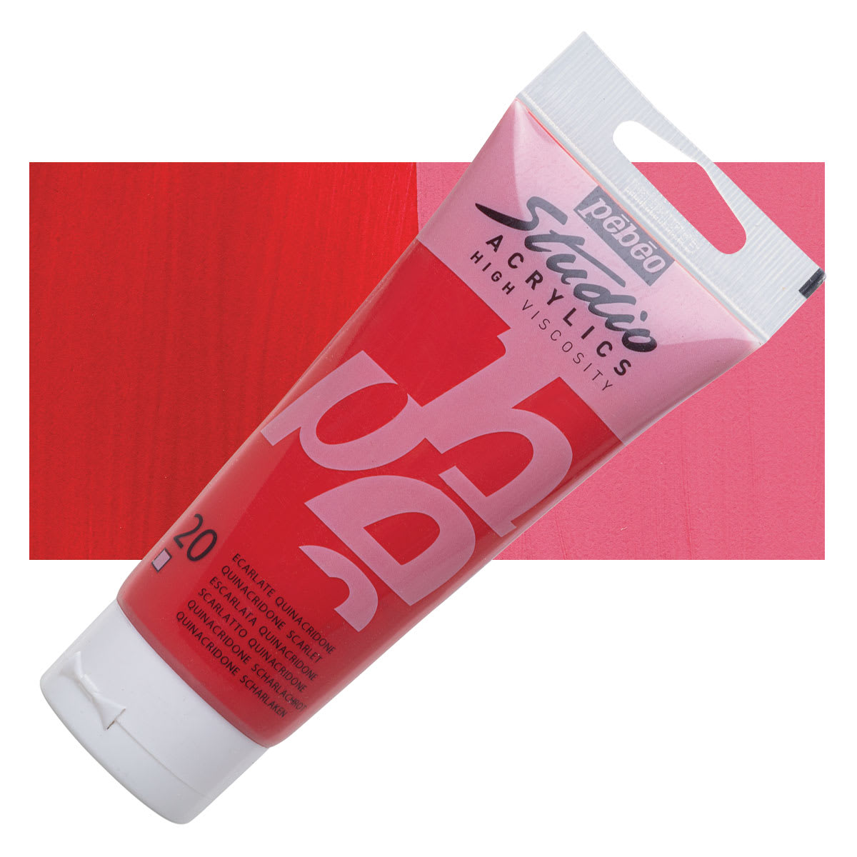 Pebeo High Viscosity Acrylic - Quinacridone Scarlet, 100 ml tube and swatch