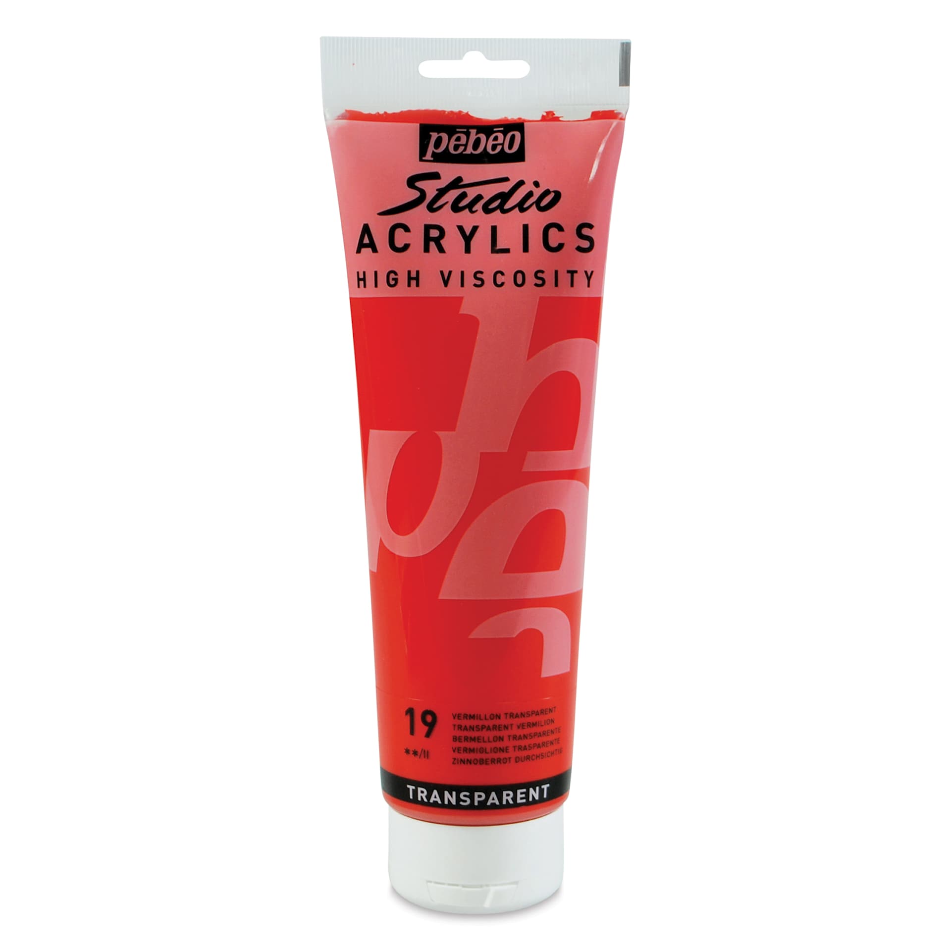 Pebeo High Viscosity Acrylics - Transparent Vermilion, 250 ml, Tube (Front)