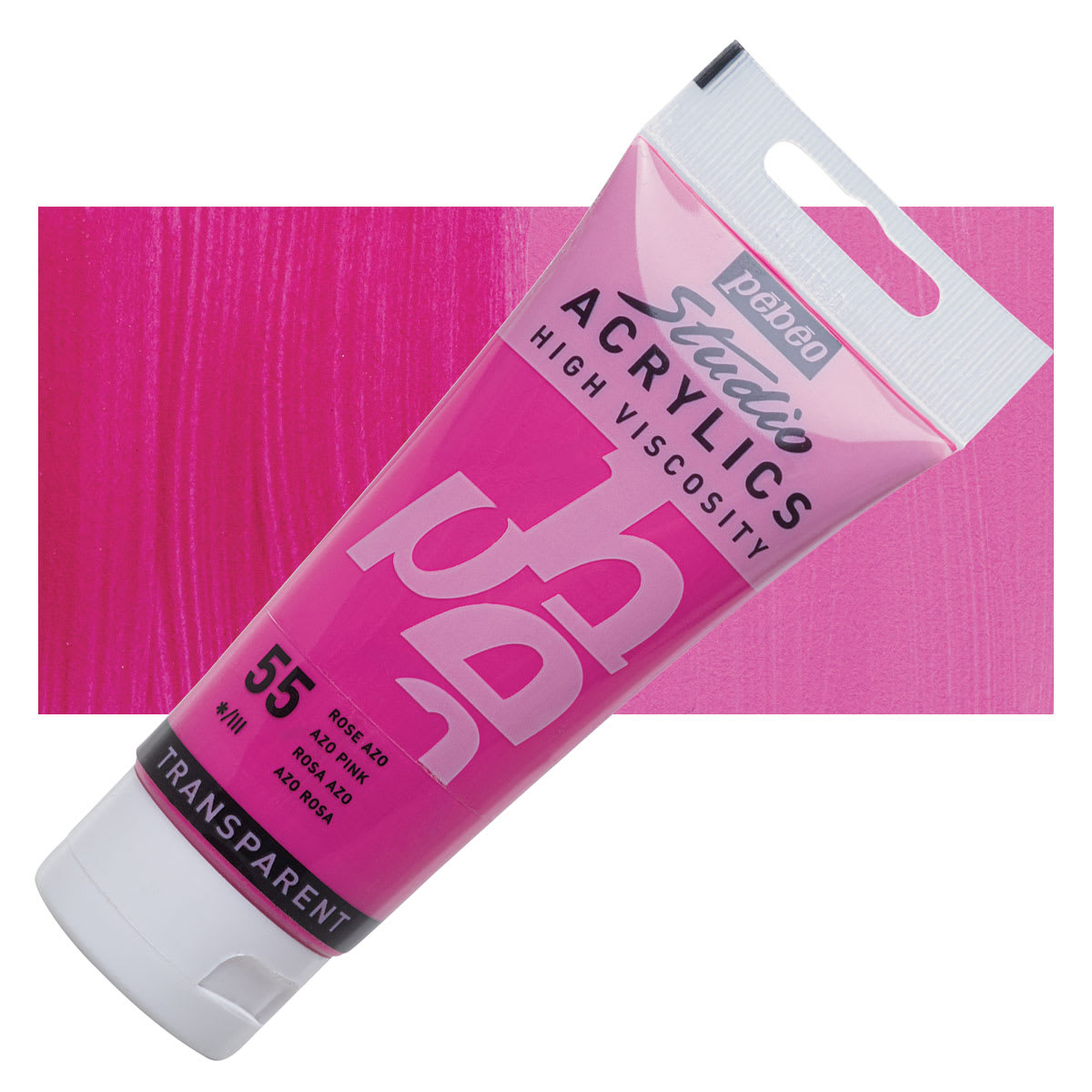Pebeo High Viscosity Acrylic - Azo Pink, 100 ml, Swatch with Tube