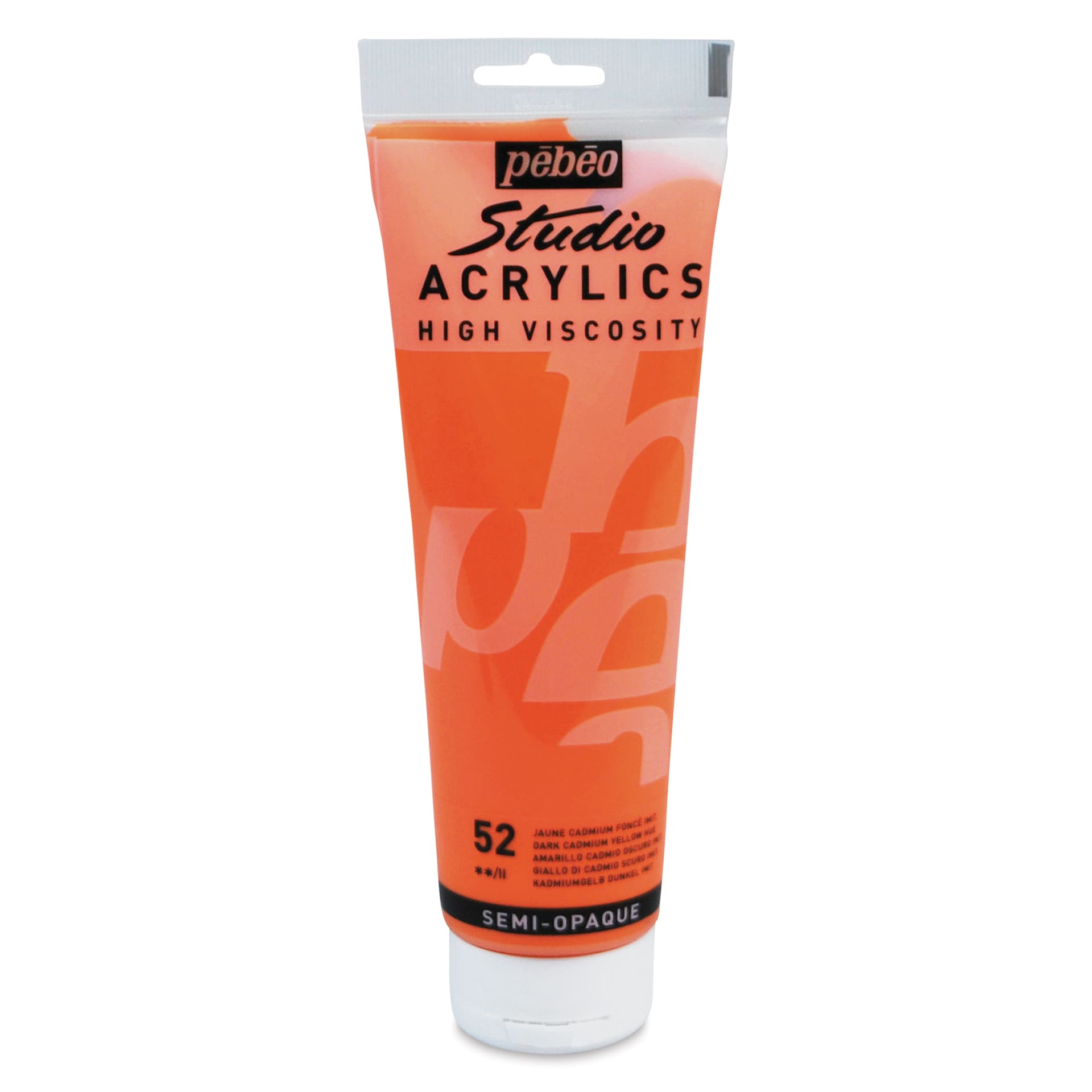 Pebeo High Viscosity Acrylics - Dark Cadmium Yellow Hue, 250 ml, Tube (Front)