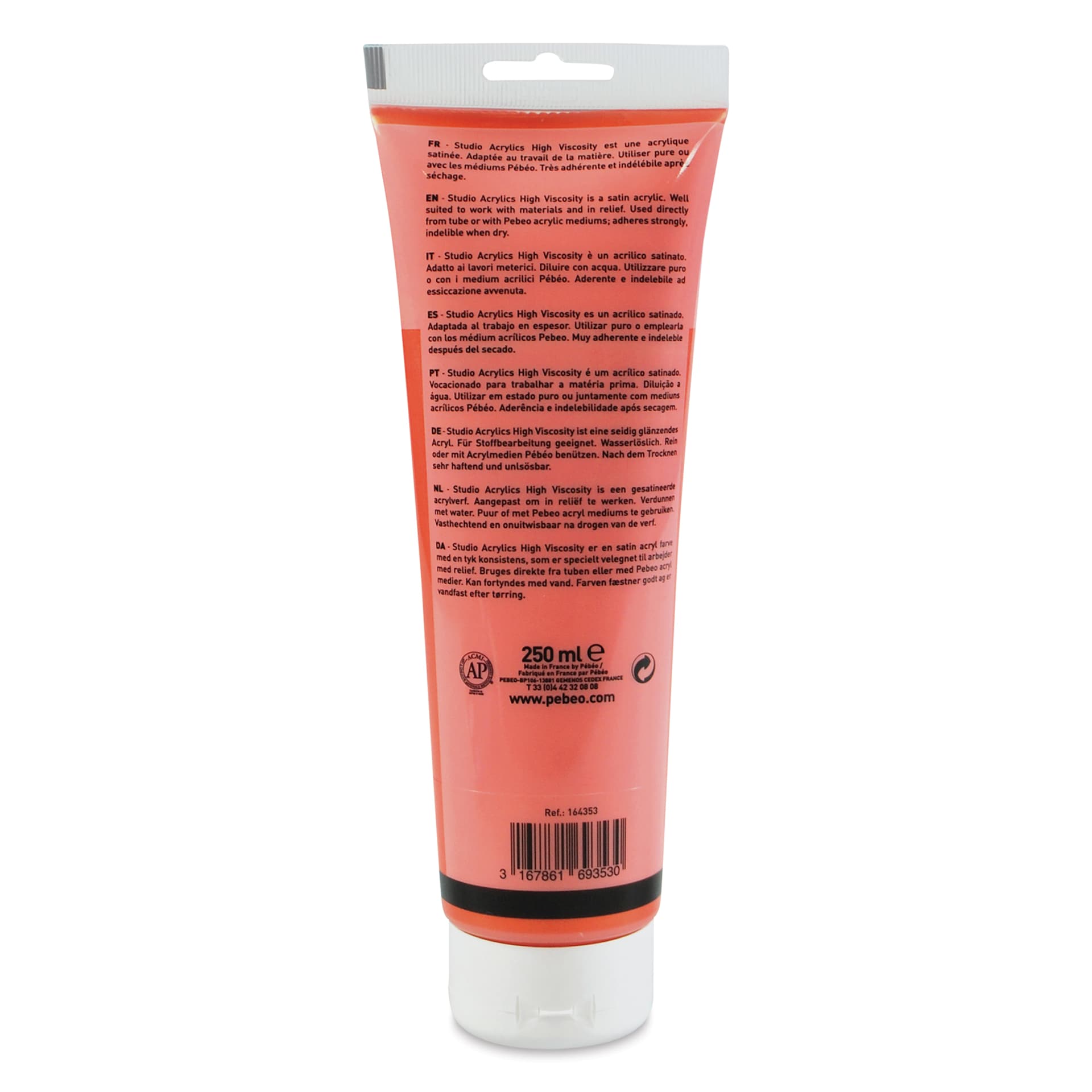 Pebeo High Viscosity Acrylics - Iridescent Orange/Yellow, 250 ml, Tube (Back)