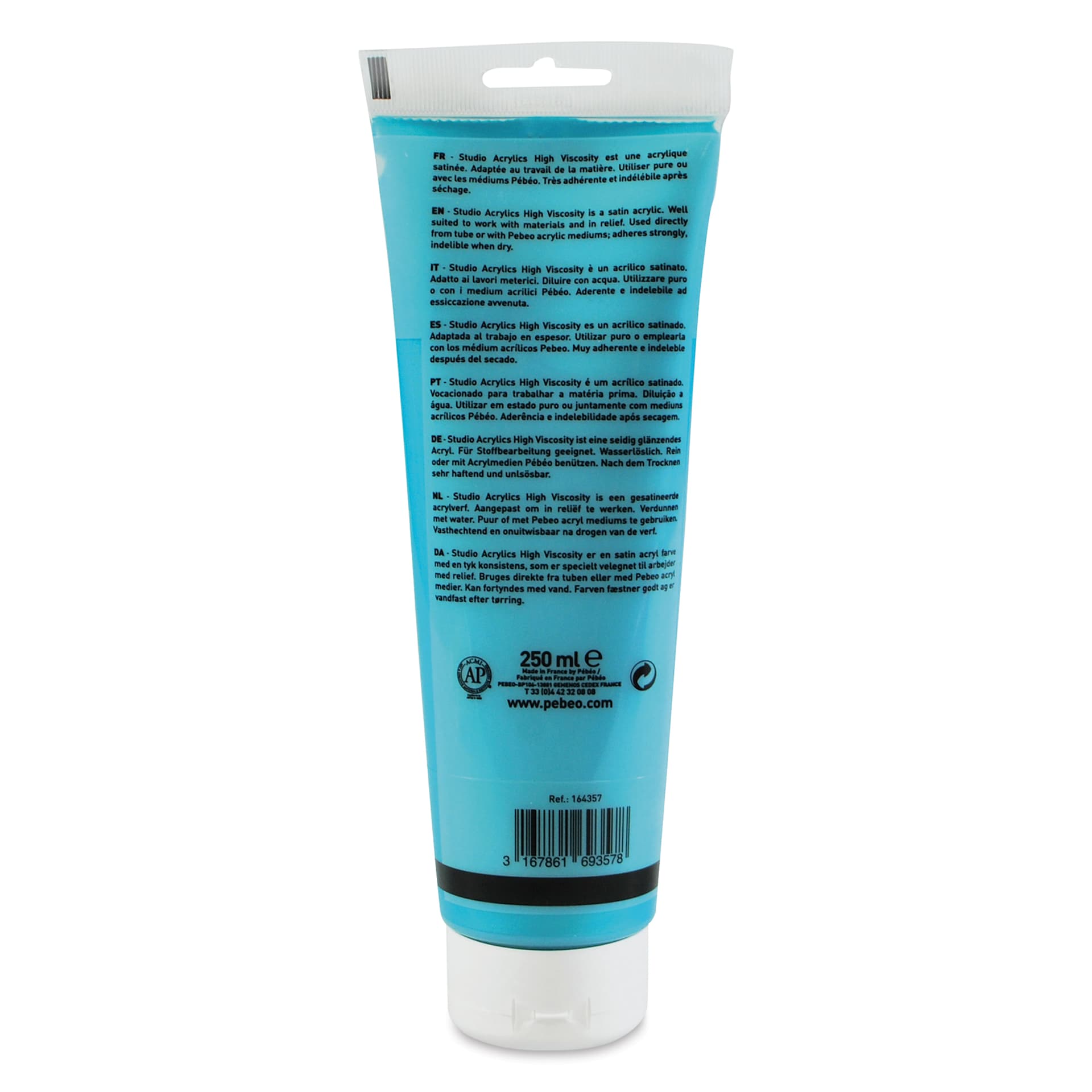 Pebeo High Viscosity Acrylics - Iridescent Blue/Green, 250 ml, Tube (Back)