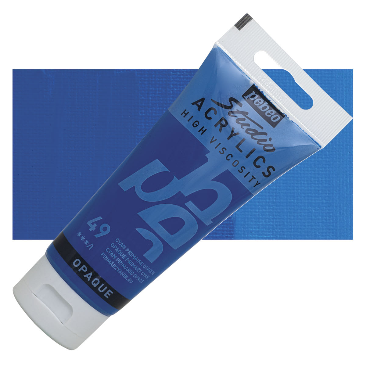 Pebeo High Viscosity Acrylic - Opaque Primary Cyan, 100 ml, Swatch with Tube