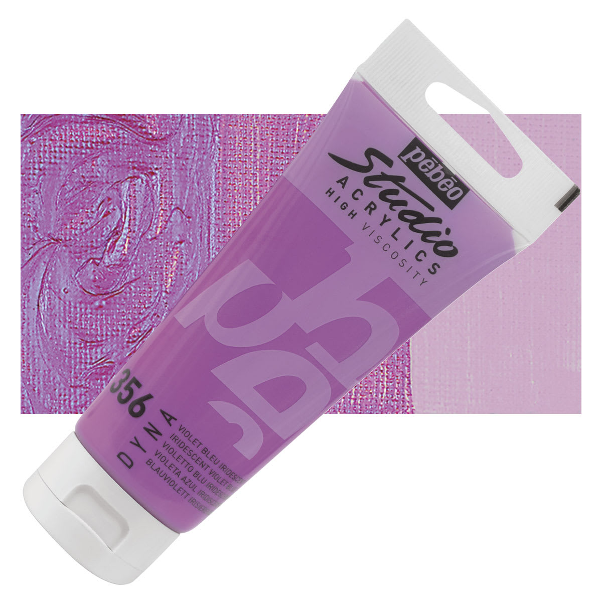 Pebeo High Viscosity Acrylic - Iridescent Violet/Blue, 100 ml, Tube and swatch