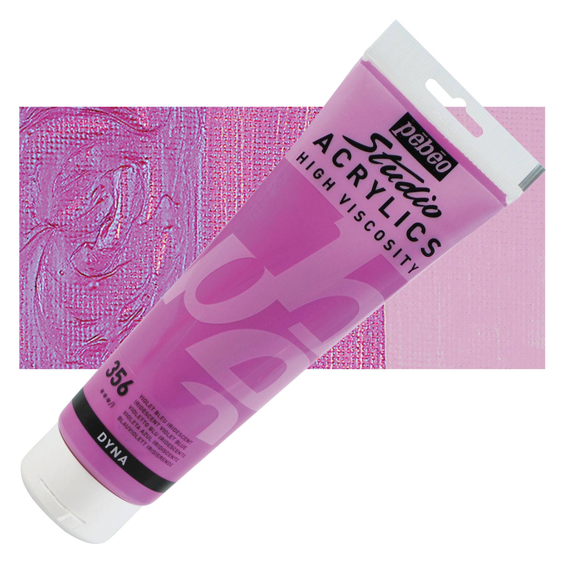 Pebeo High Viscosity Acrylic - Iridescent Violet/Blue, 250 ml, Tube and swatch