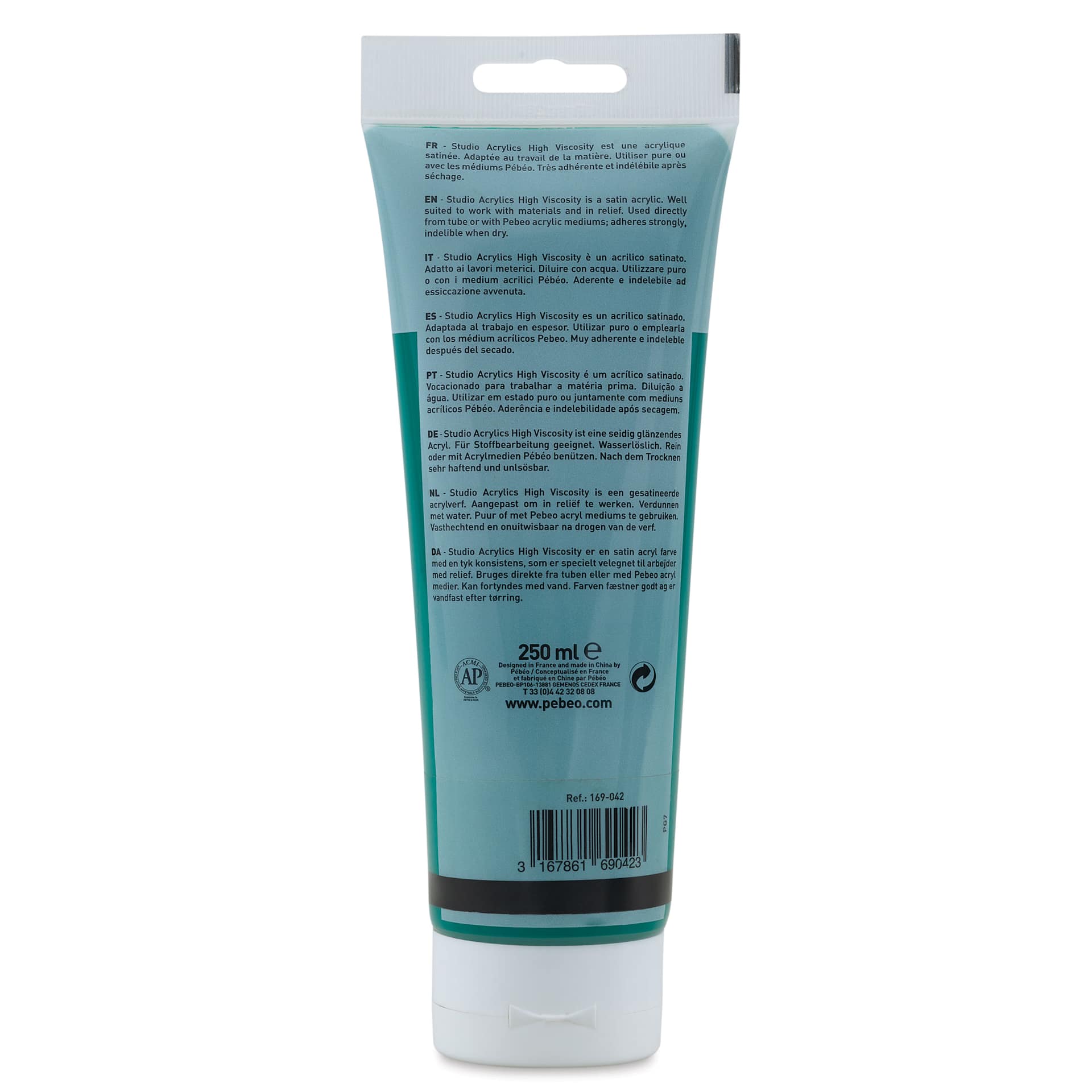 Pebeo High Viscosity Acrylics - Phthalocyanine Emerald, back of 250 ml Tube