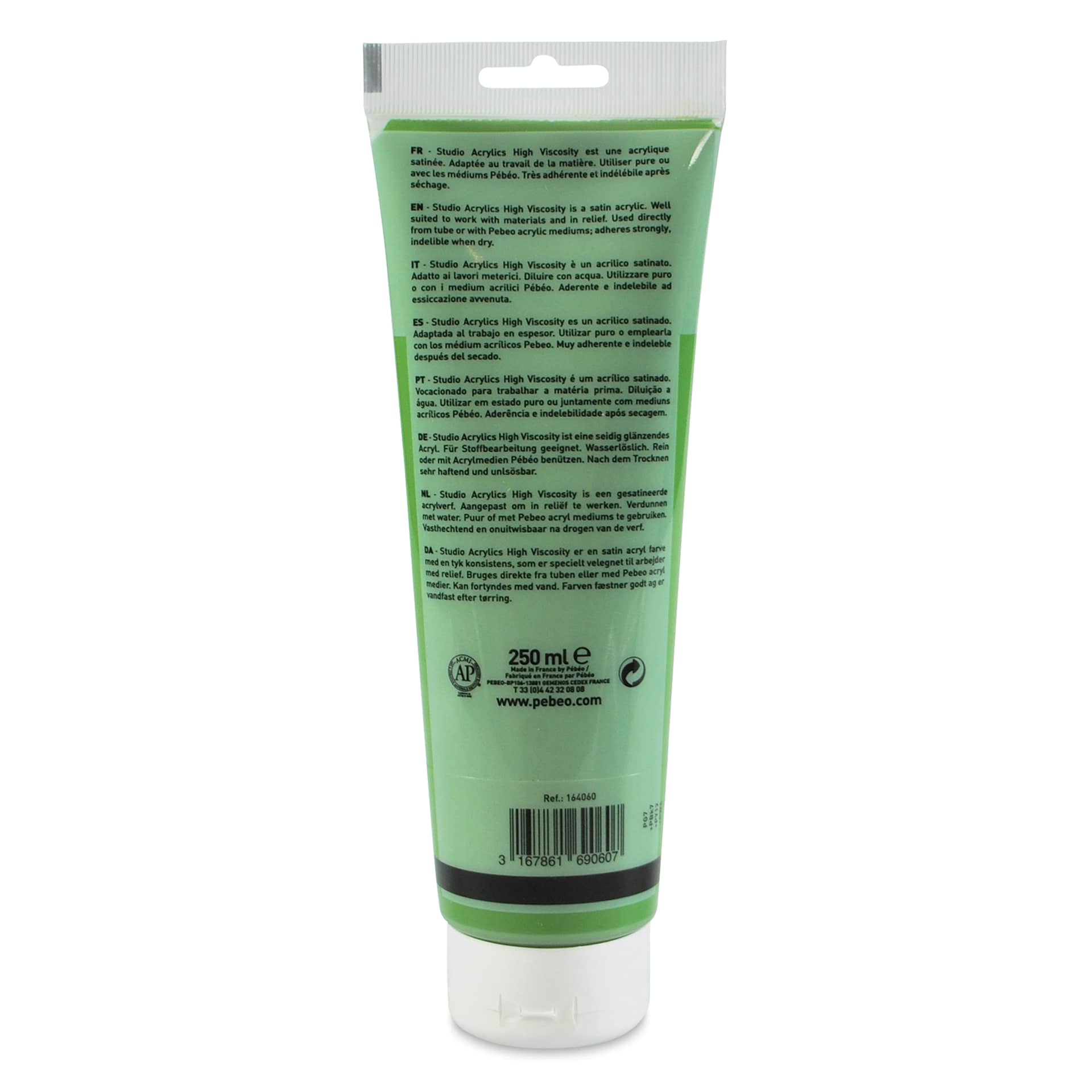 Pebeo High Viscosity Acrylics - Chrome Green Hue, 250 ml, Tube (Back)