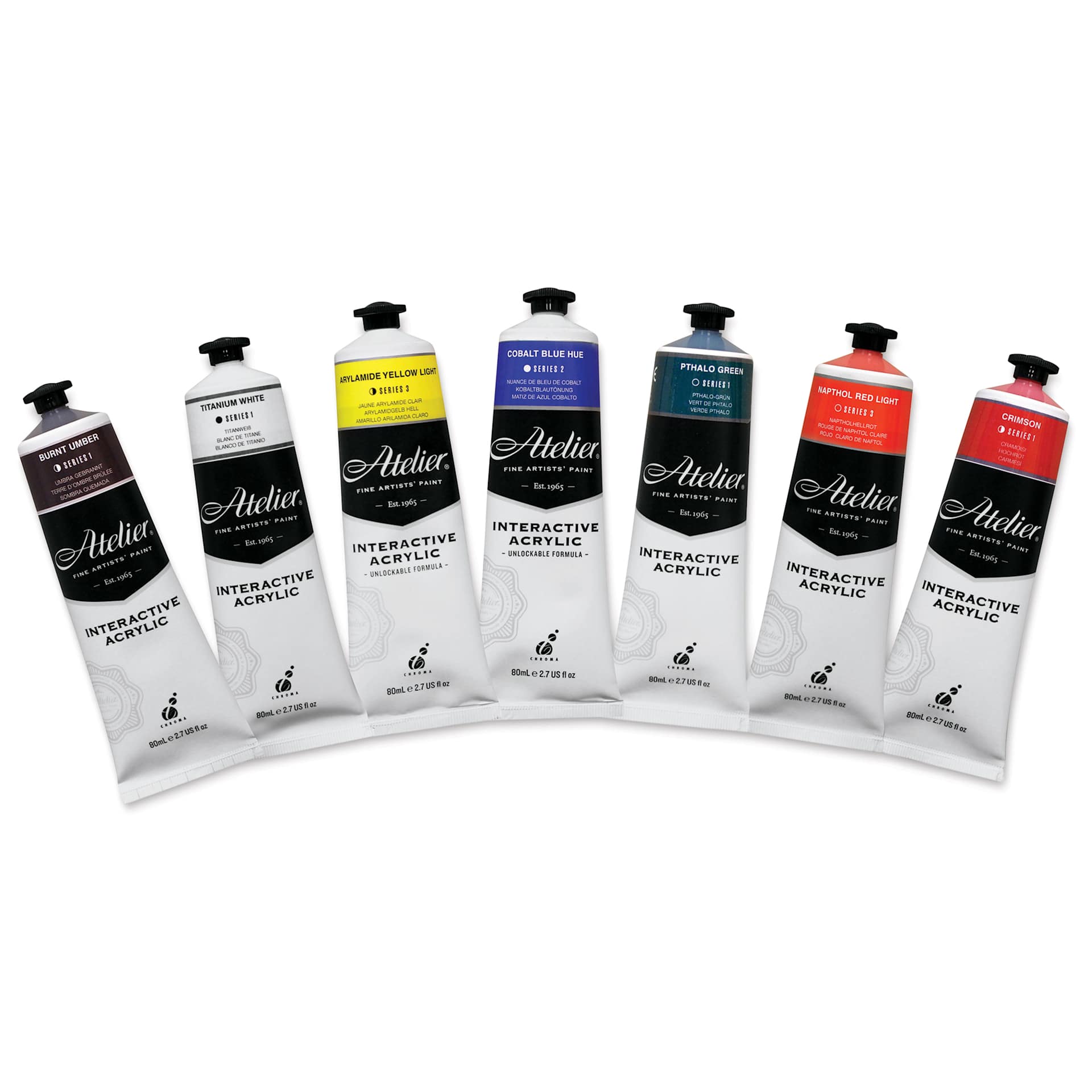 Chroma Atelier Interactive Artists' Acrylics - Assorted Colors, Set of 7, 80 ml Tubes