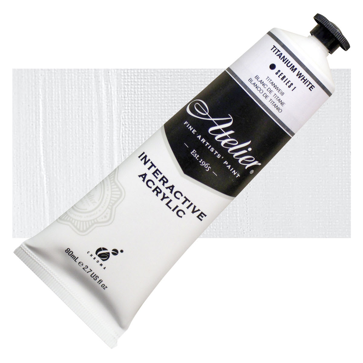 Chroma Atelier Interactive Artists' Acrylic - Titanium White, 80 ml tube and swatch