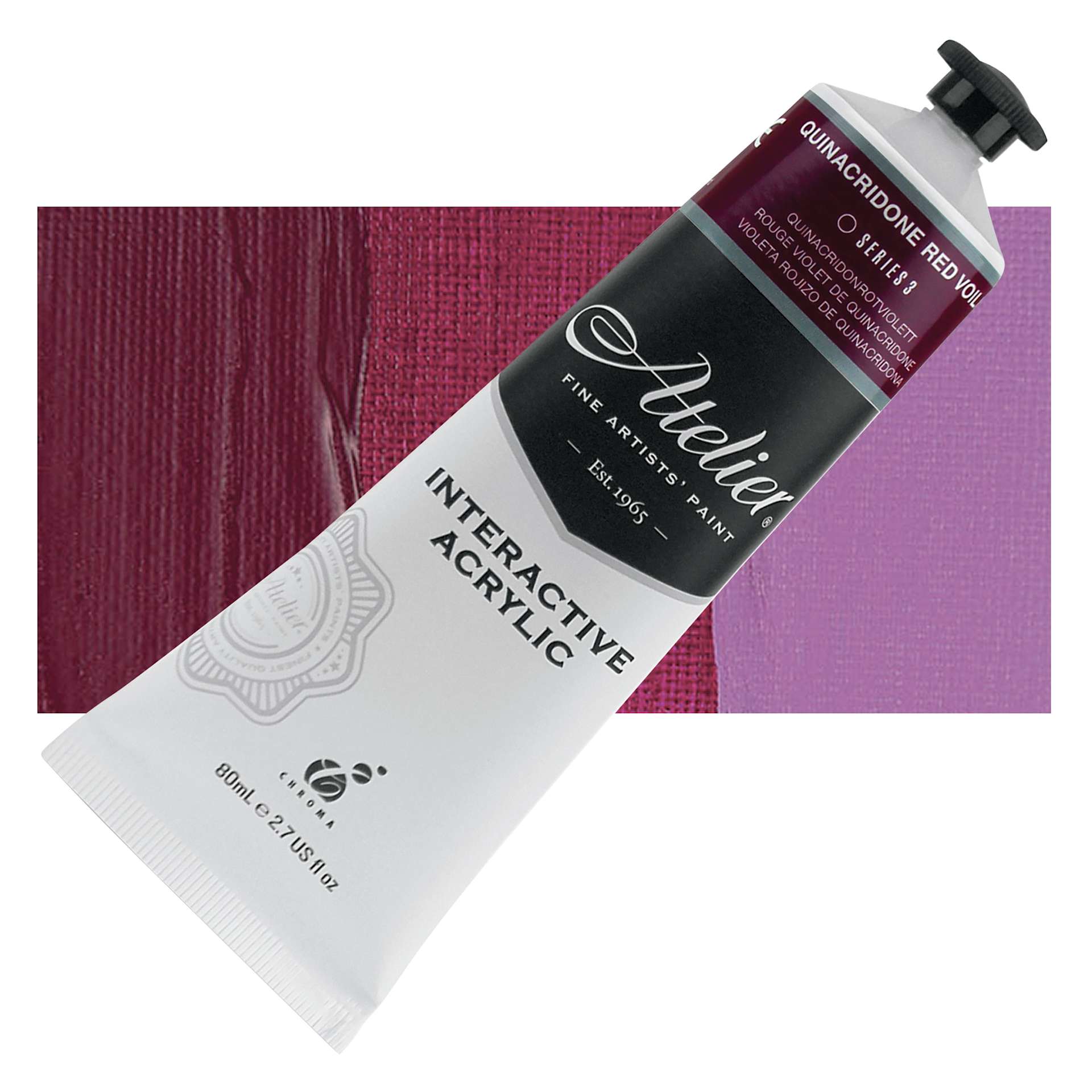 Chroma Atelier Interactive Artists' Acrylic - Quinacridone Red Violet, 80 ml tube and swatch