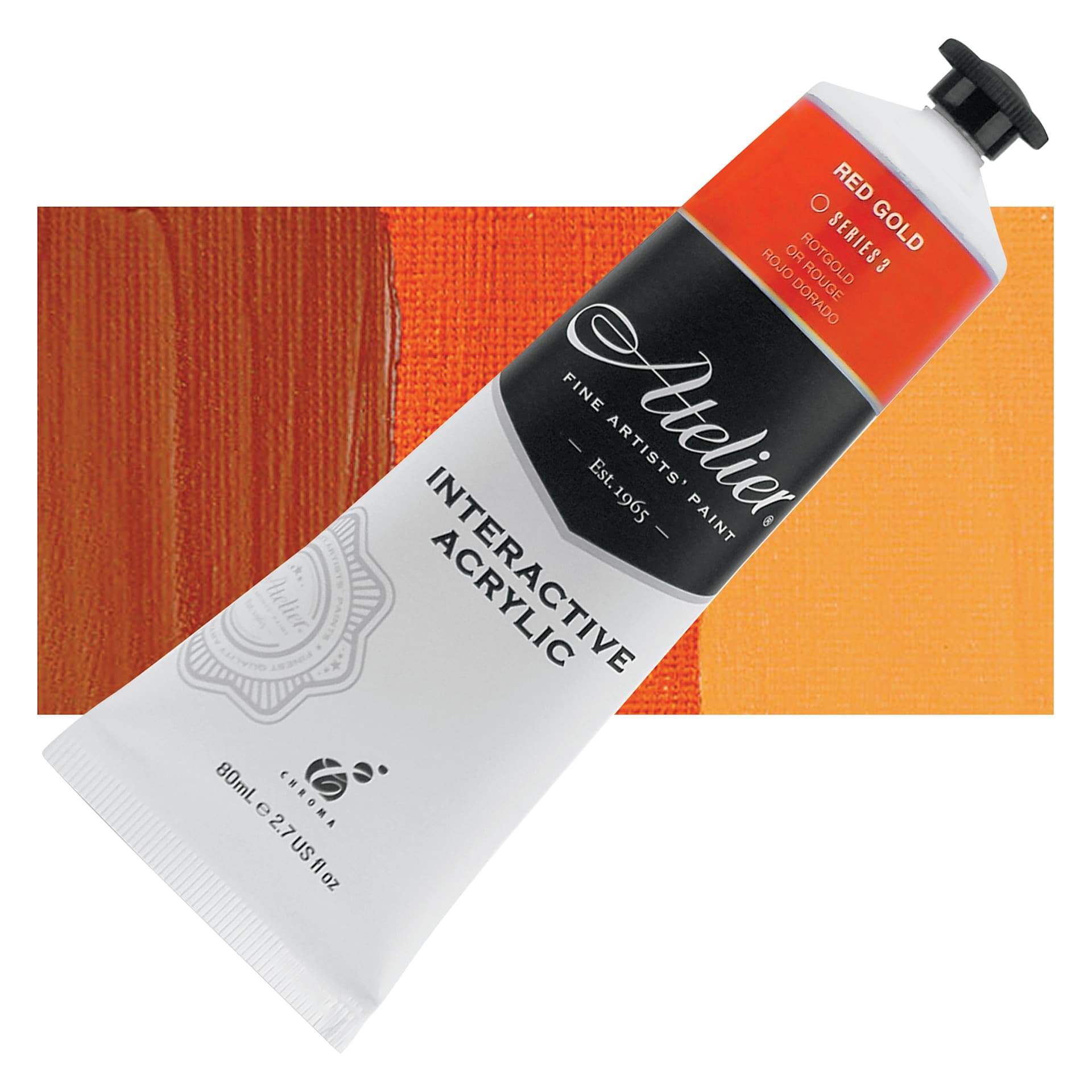 Chroma Atelier Interactive Artists' Acrylic - Red Gold, 80 ml tube and swatch