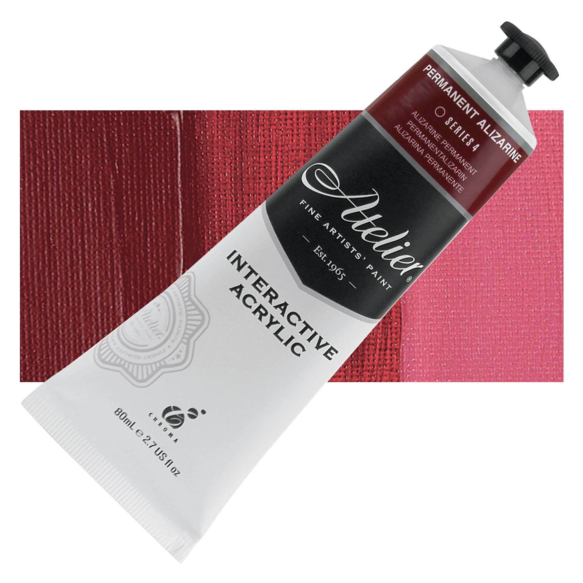 Chroma Atelier Interactive Artists' Acrylic - Permanent Alizarine, 80 ml tube and swatch