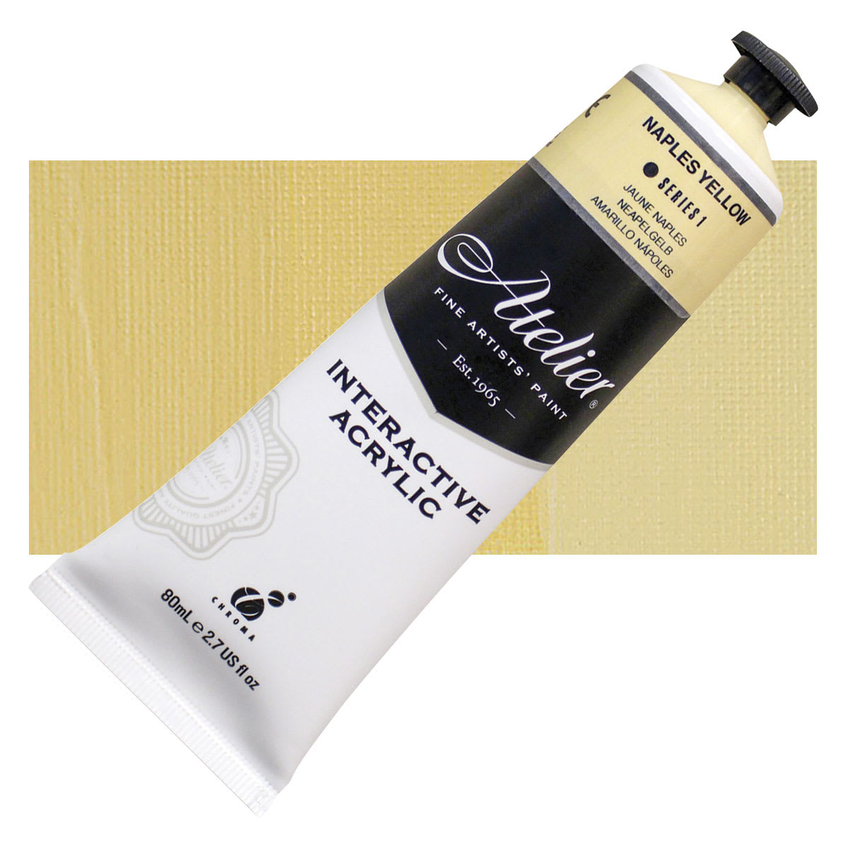 Chroma Atelier Interactive Artists' Acrylic - Naples Yellow, 80 ml tube and swatch