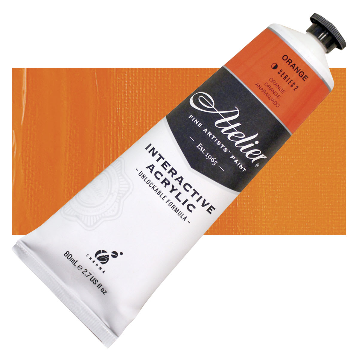 Chroma Atelier Interactive Artists' Acrylic - Orange, 80 ml tube and swatch