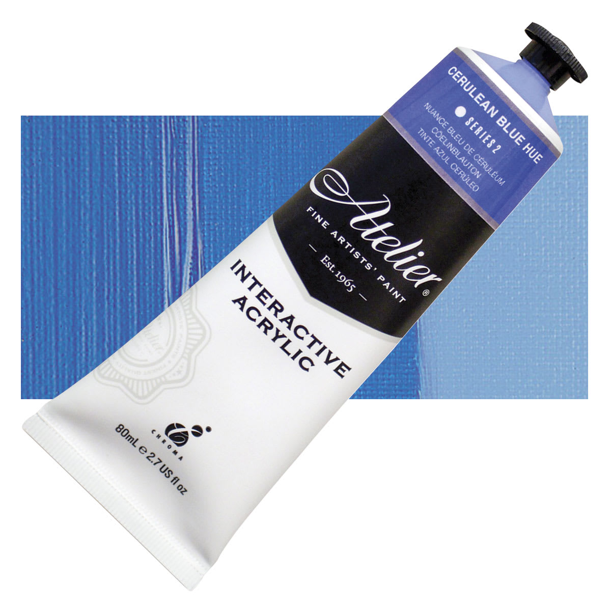 Chroma Atelier Interactive Artists' Acrylic - Cerulean Blue Hue, 80 ml tube and swatch