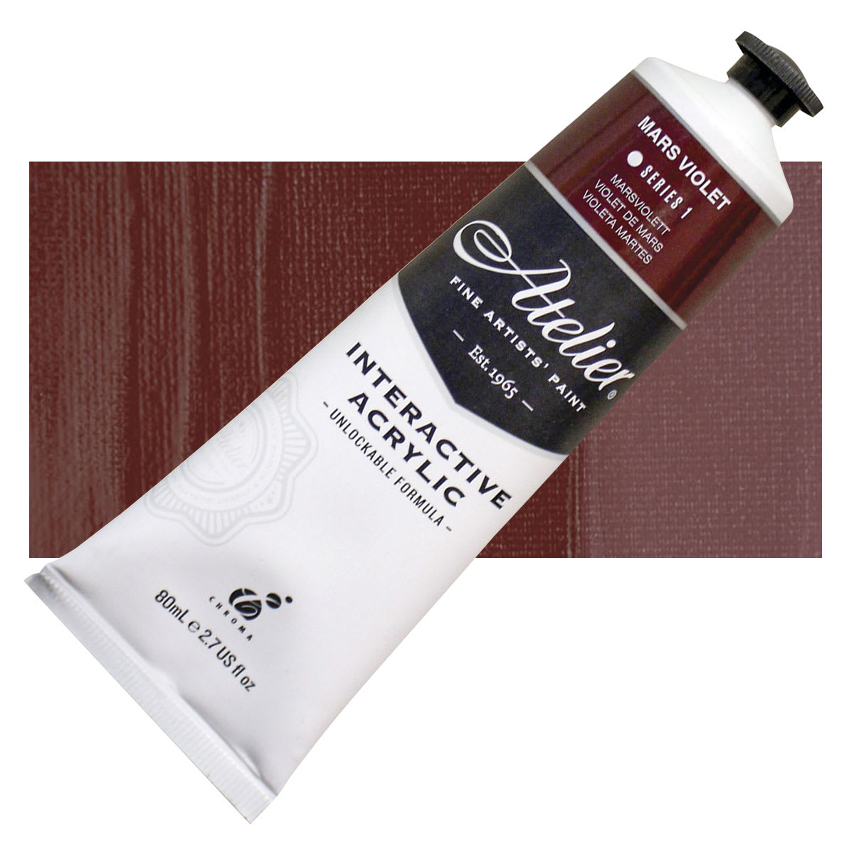 Chroma Atelier Interactive Artists' Acrylic - Mars Violet, 80 ml tube and swatch