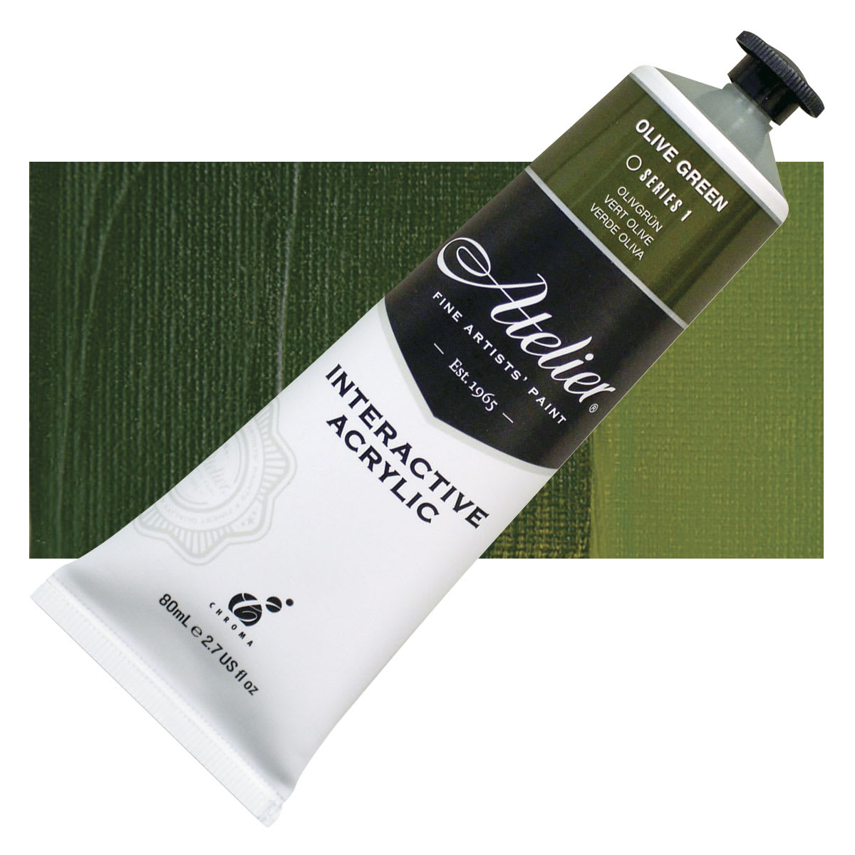 Chroma Atelier Interactive Artists' Acrylic - Olive Green, 80 ml tube and swatch