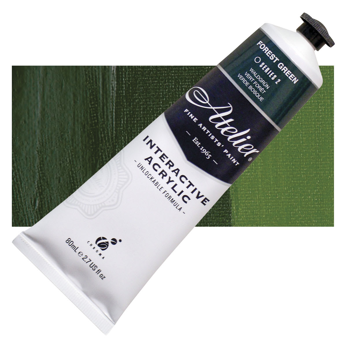 Chroma Atelier Interactive Artists' Acrylic - Forest Green, 80 ml tube and swatch