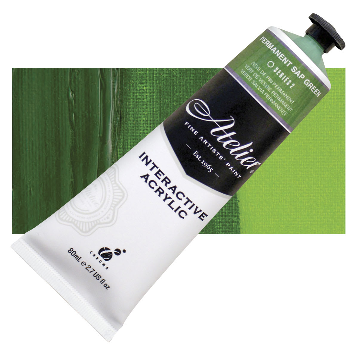 Chroma Atelier Interactive Artists' Acrylic - Permanent Sap Green, 80 ml tube and swatch