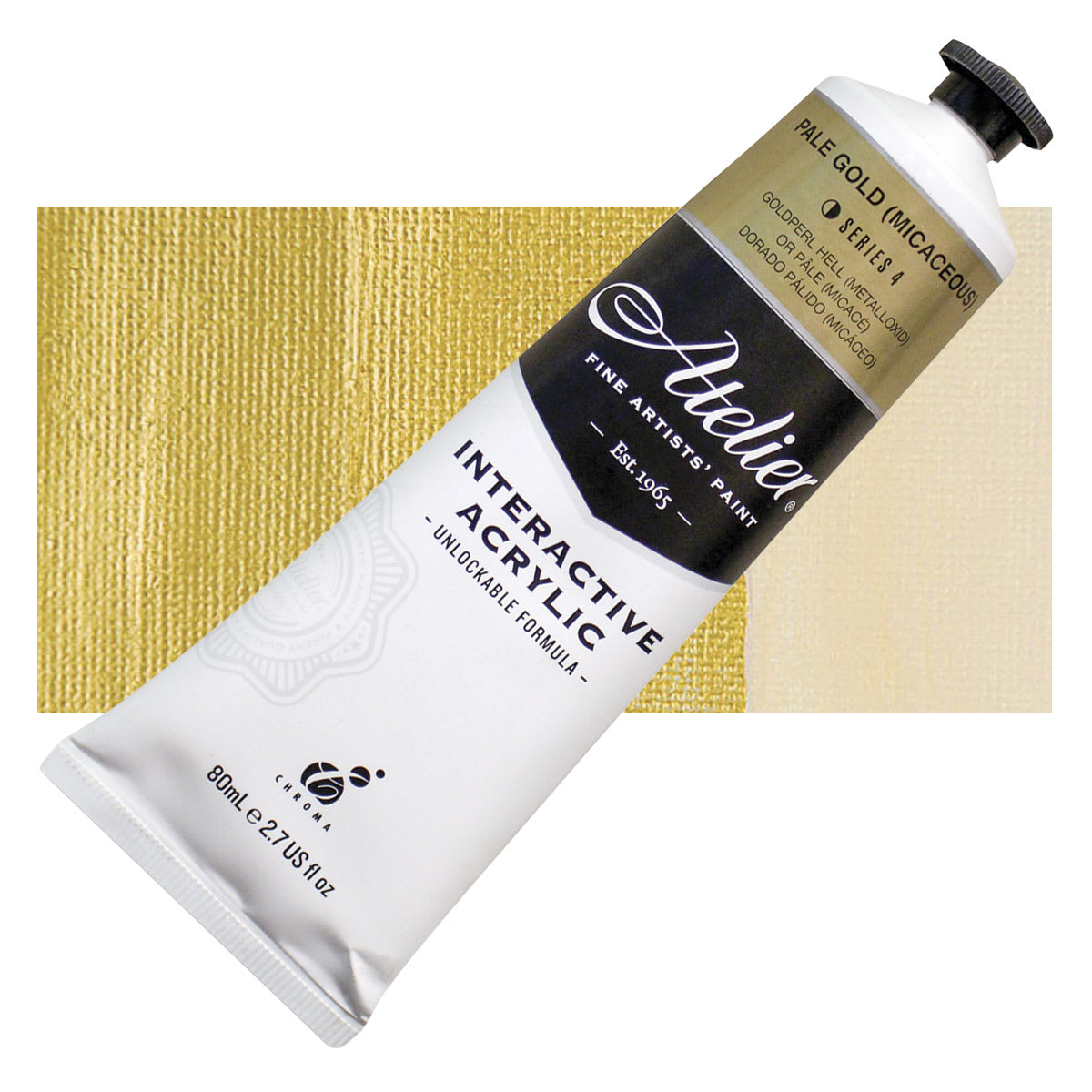 Chroma Atelier Interactive Artists' Acrylic - Pale Gold, 80 ml tube and swatch